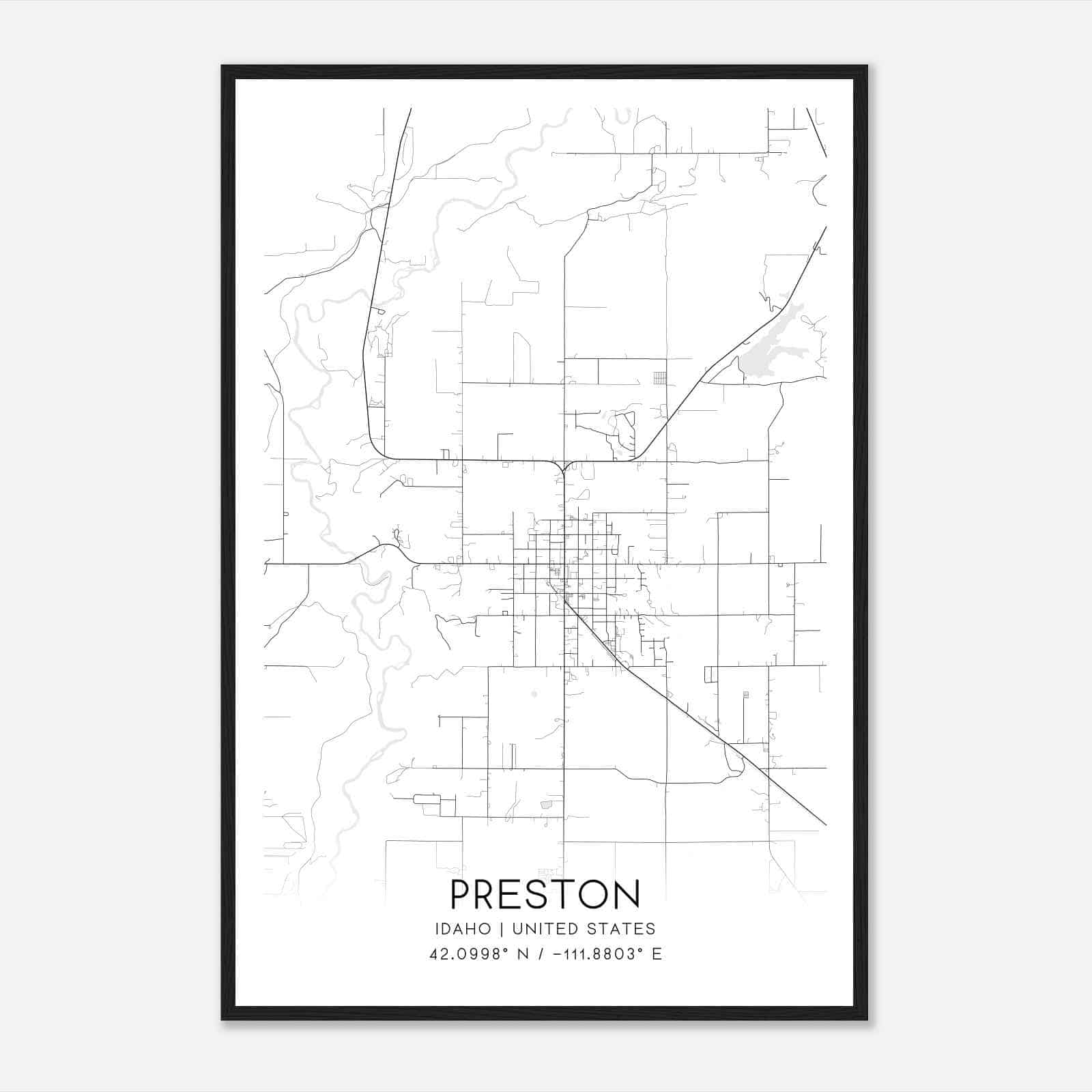 Preston Idaho Map Poster, Modern Home Decor Wall Art Print