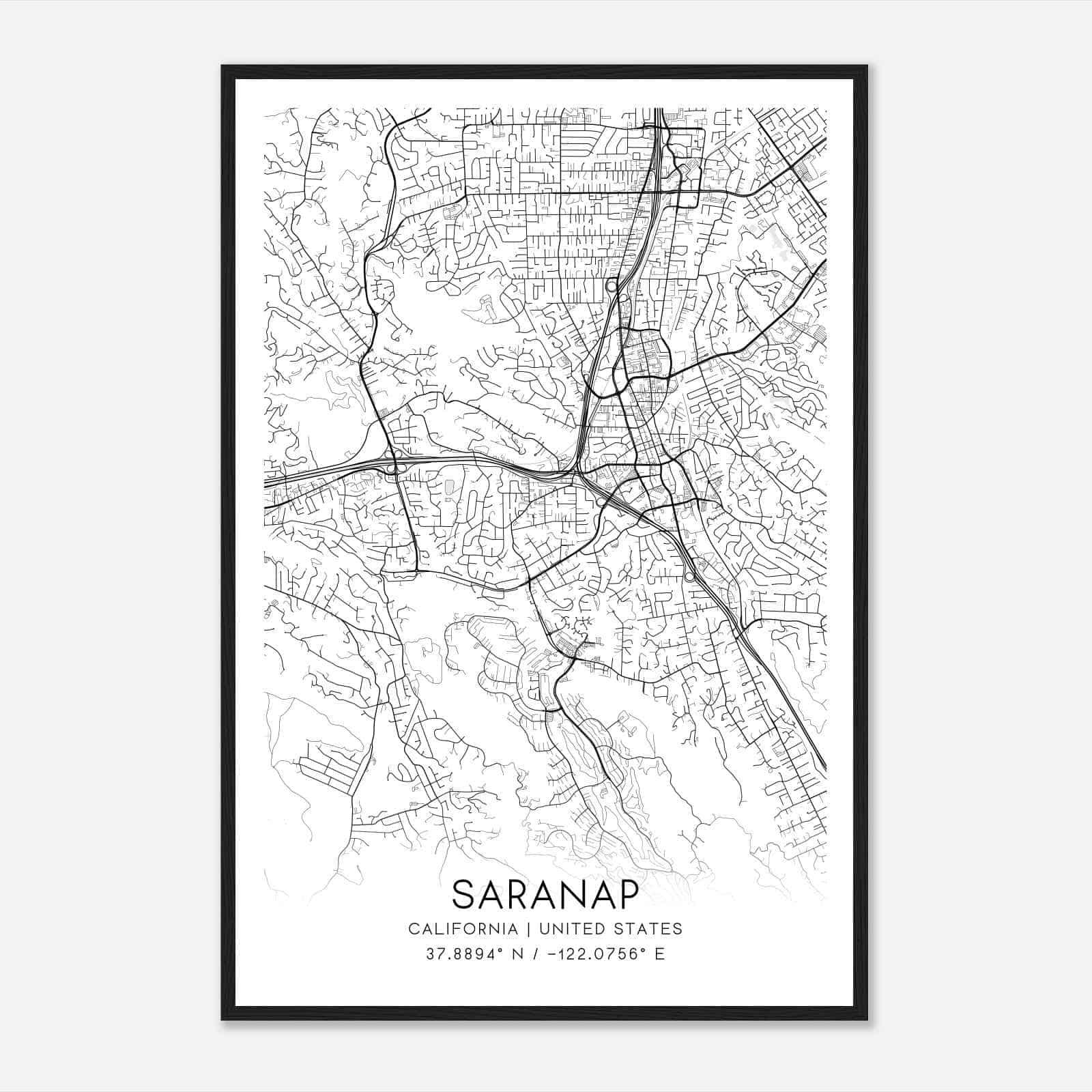 Saranap California Map Poster, Modern Home Decor Wall Art Print