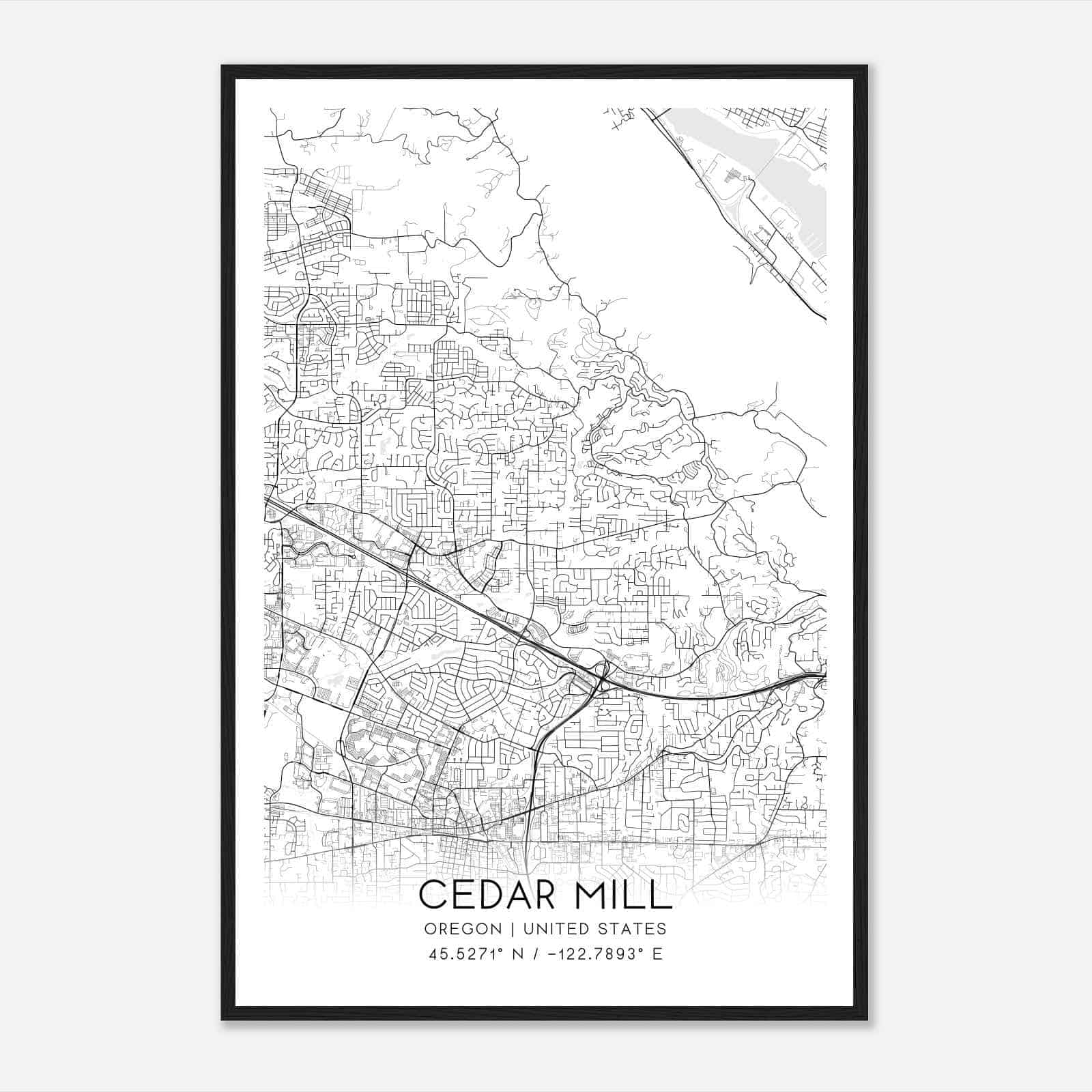 Cedar Mill Oregon Map Poster, Modern Home Decor Wall Art Print
