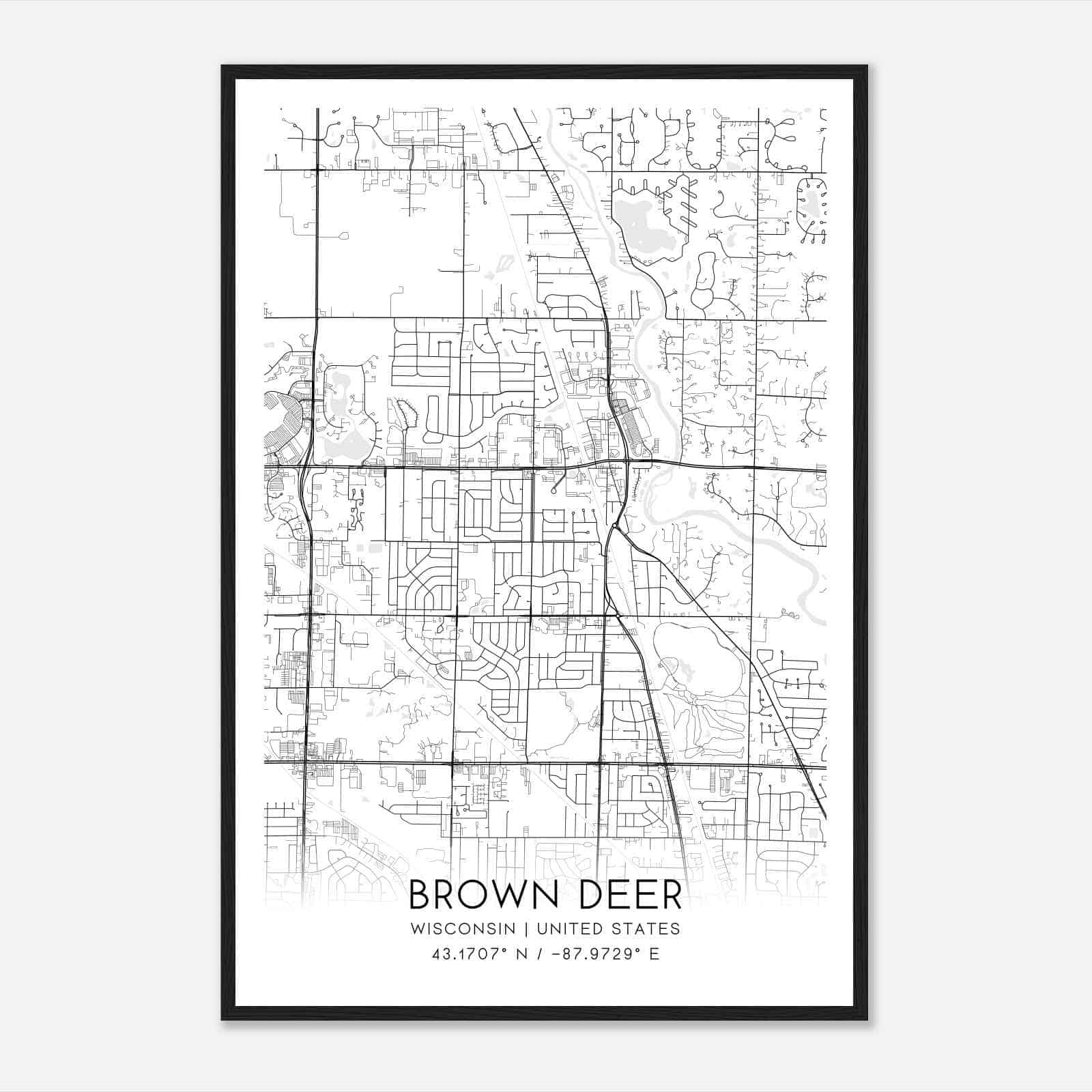 Brown Deer Wisconsin Map Poster, Modern Home Decor Wall Art Print