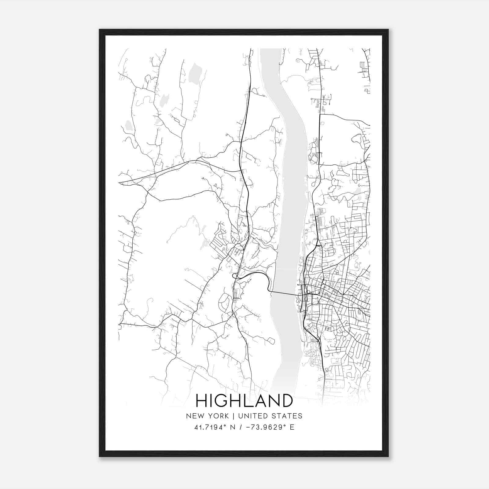 Highland New York Map Poster, Modern Home Decor Wall Art Print