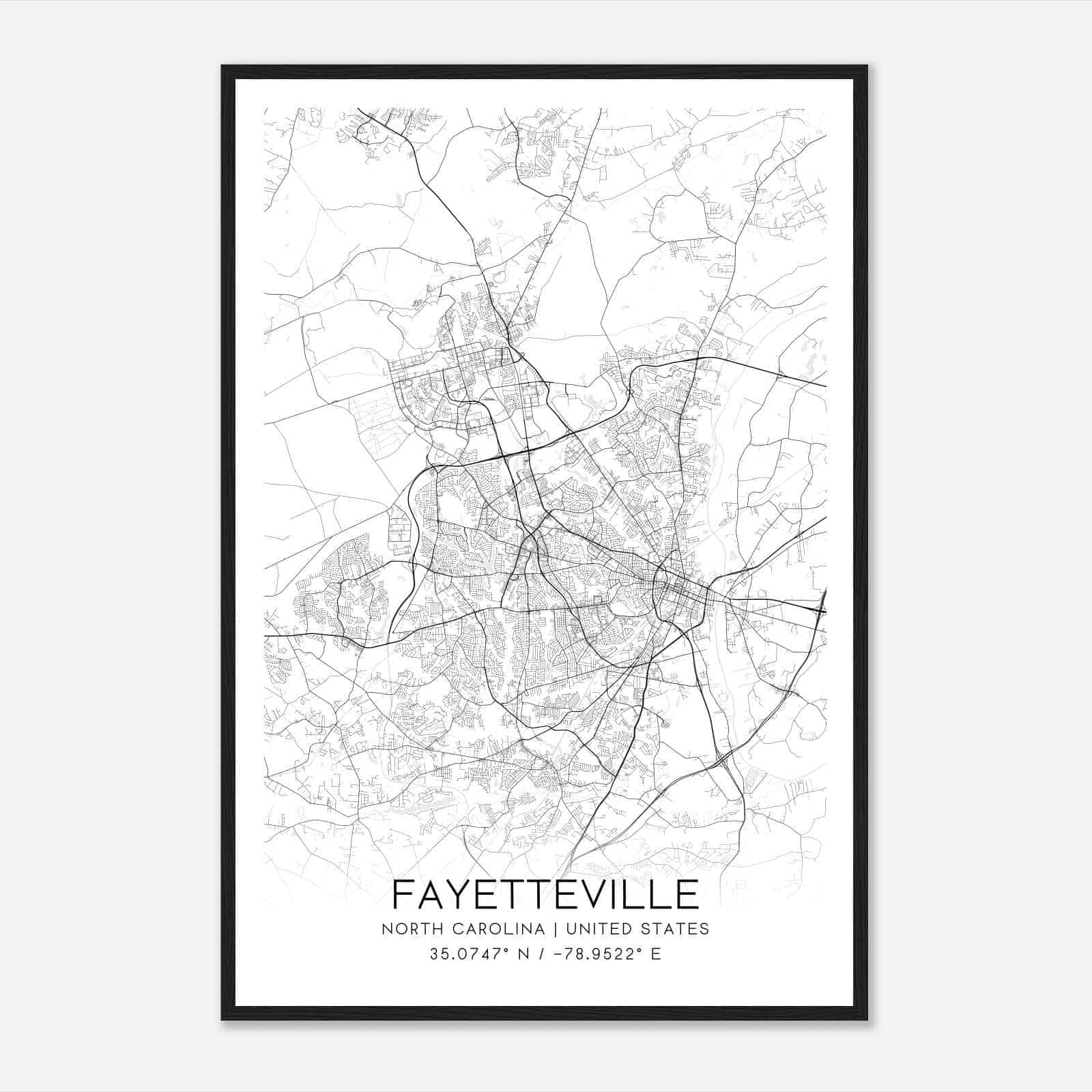 Fayetteville North Carolina Map Poster, Modern Home Decor Wall Art Print