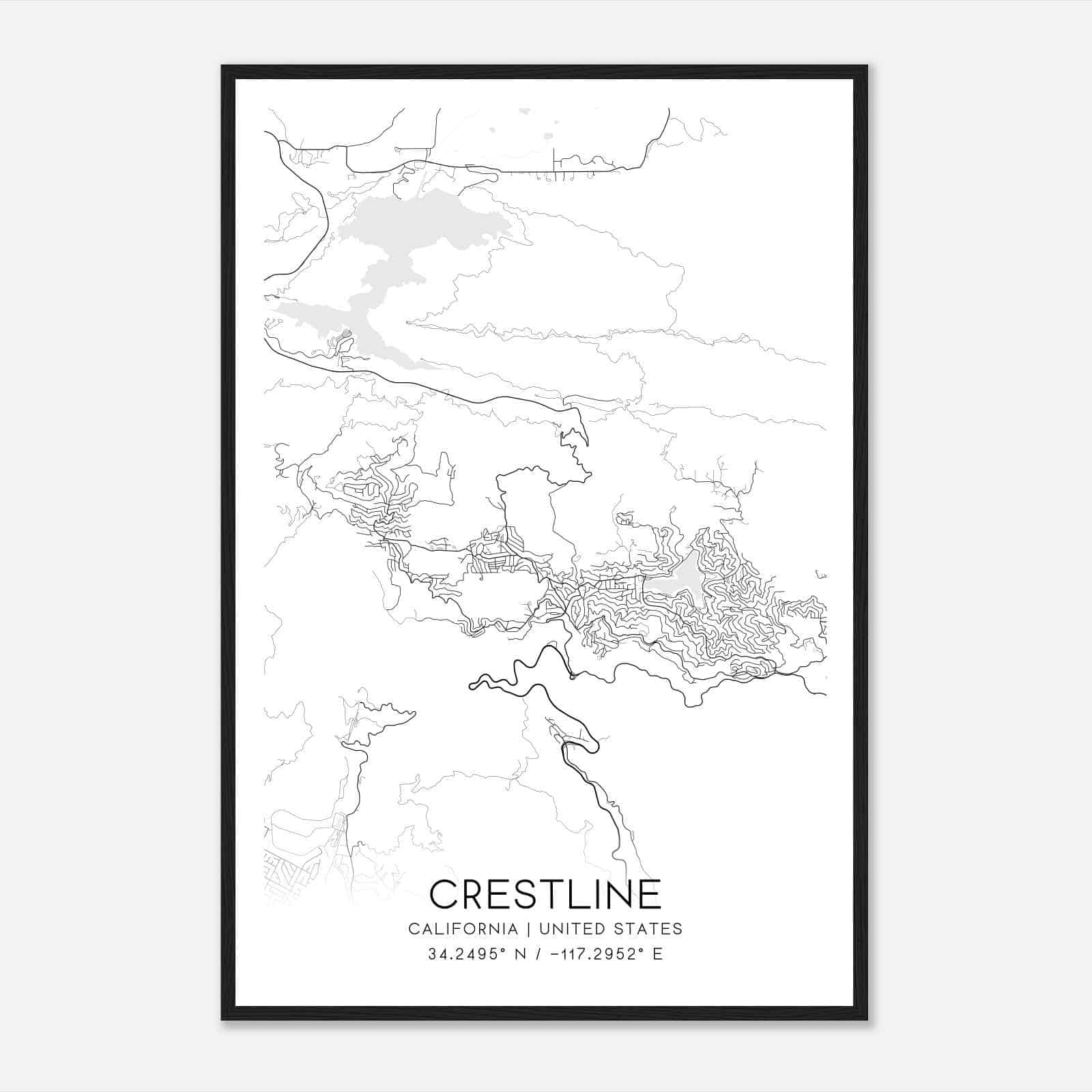 Crestline California Map Poster, Modern Home Decor Wall Art Print