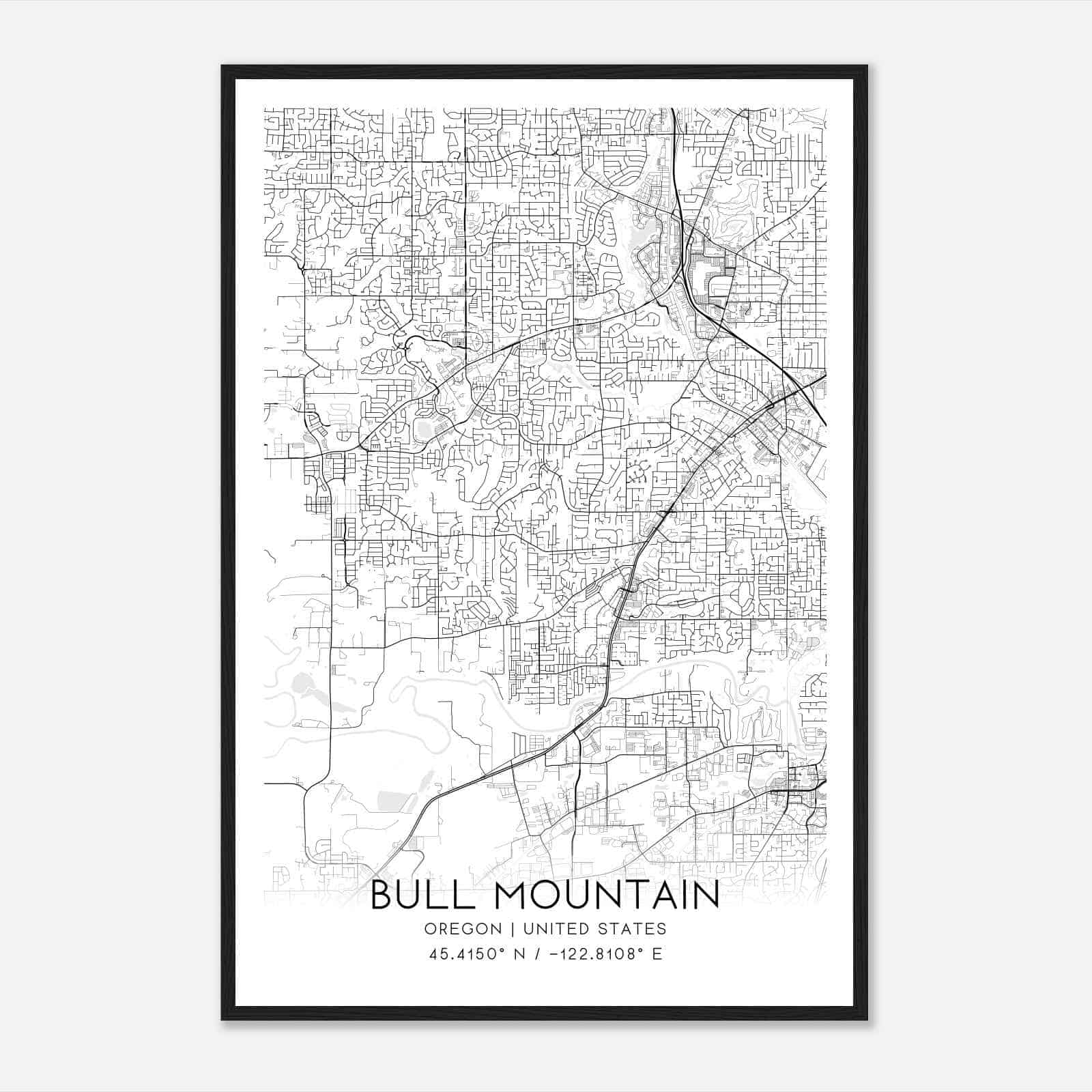 Bull Mountain Oregon Map Poster, Modern Home Decor Wall Art Print