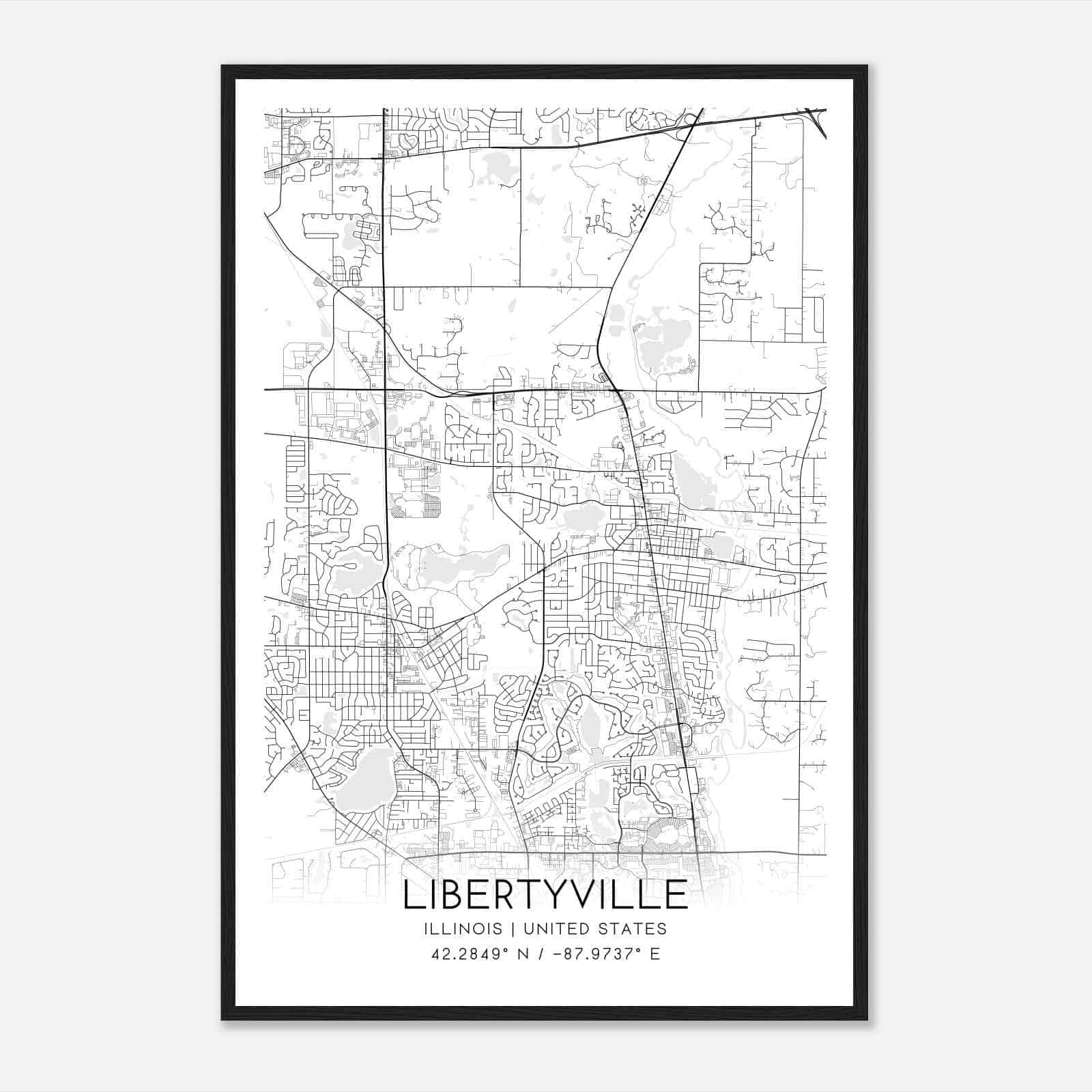 Libertyville Illinois Map Poster, Modern Home Decor Wall Art Print