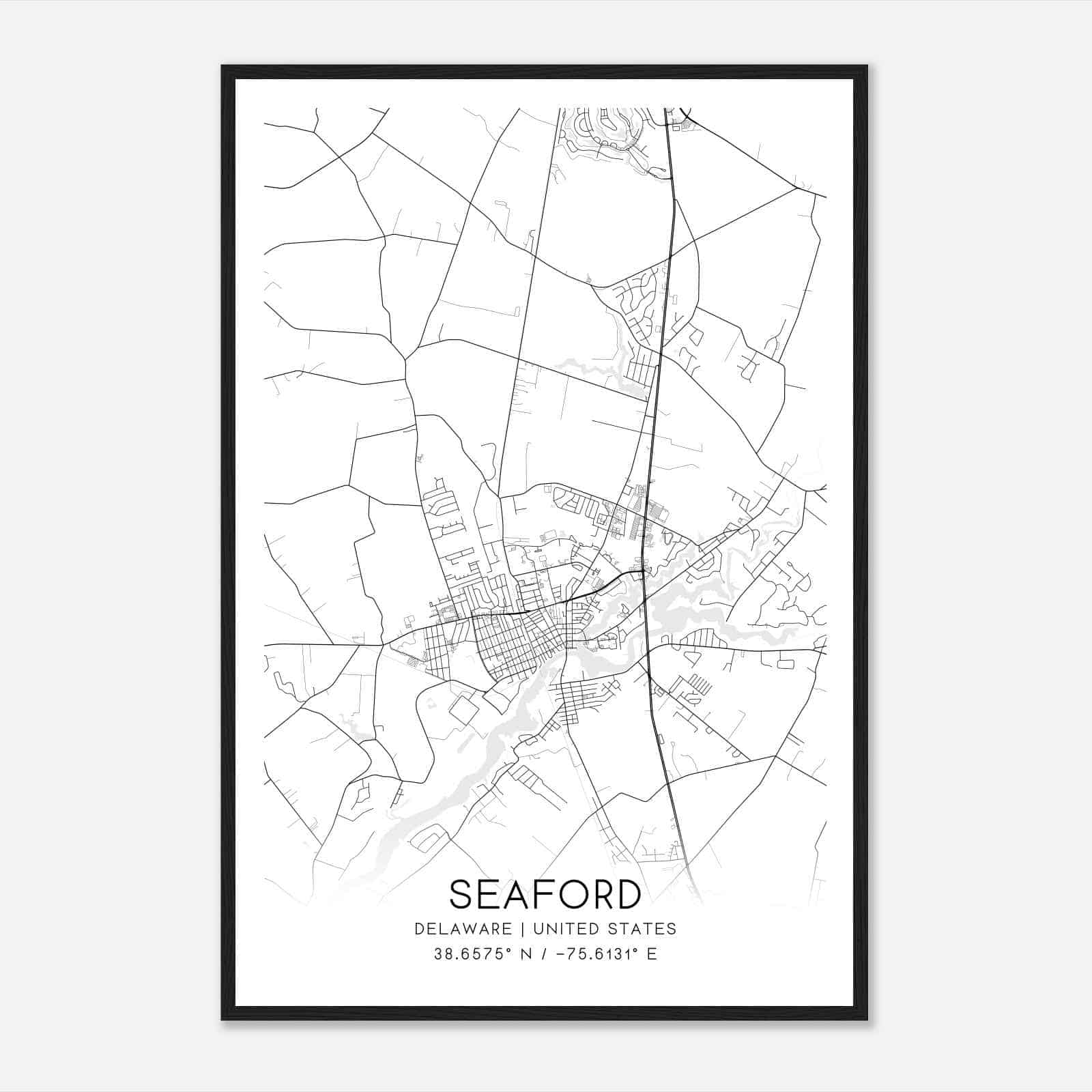 Seaford Delaware Map Poster, Modern Home Decor Wall Art Print