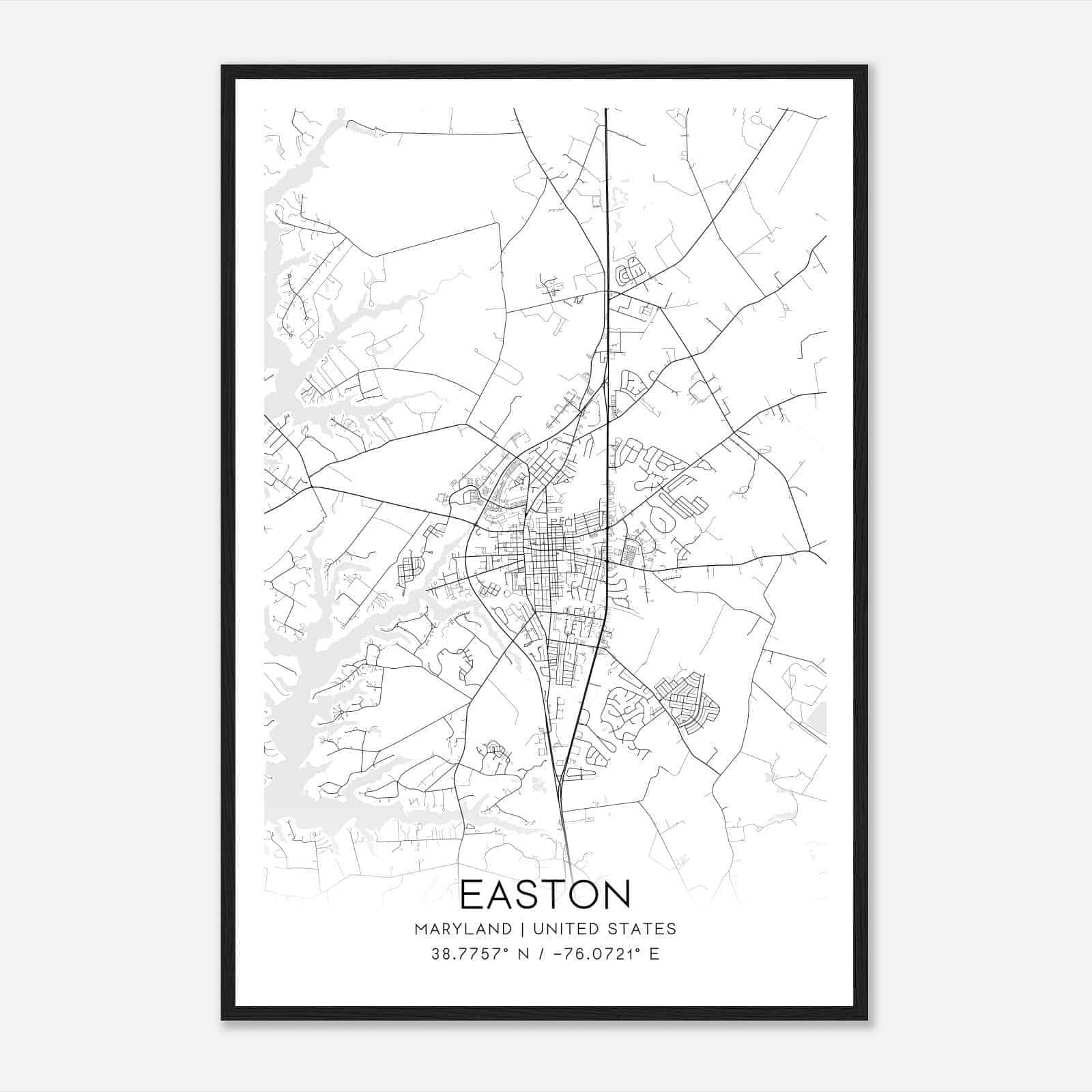 Easton Maryland Map Poster, Modern Home Decor Wall Art Print