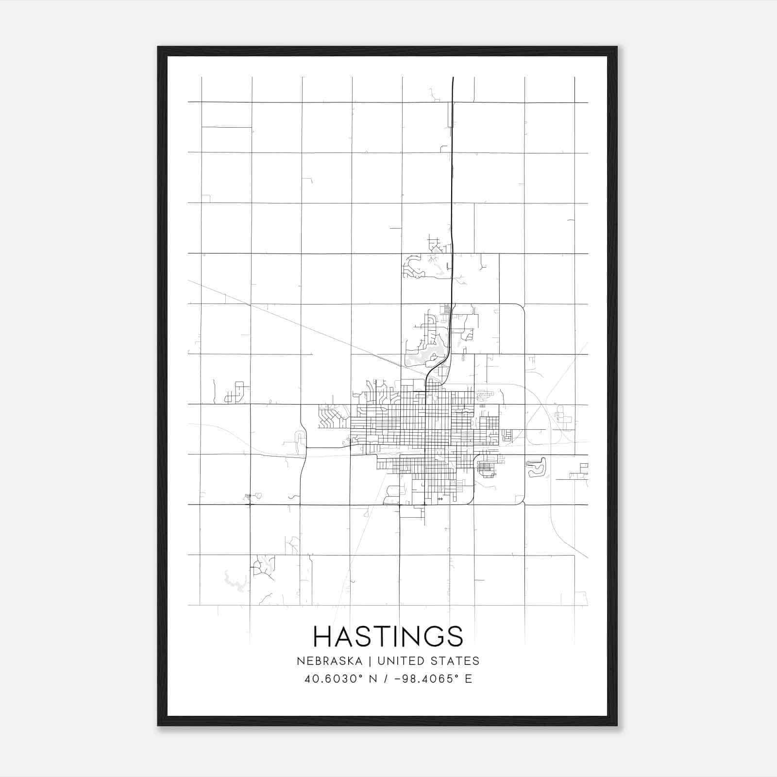 Hastings Nebraska Map Poster, Modern Home Decor Wall Art Print Hastings Nebraska Map Poster, Modern Home Decor Wall Art Print