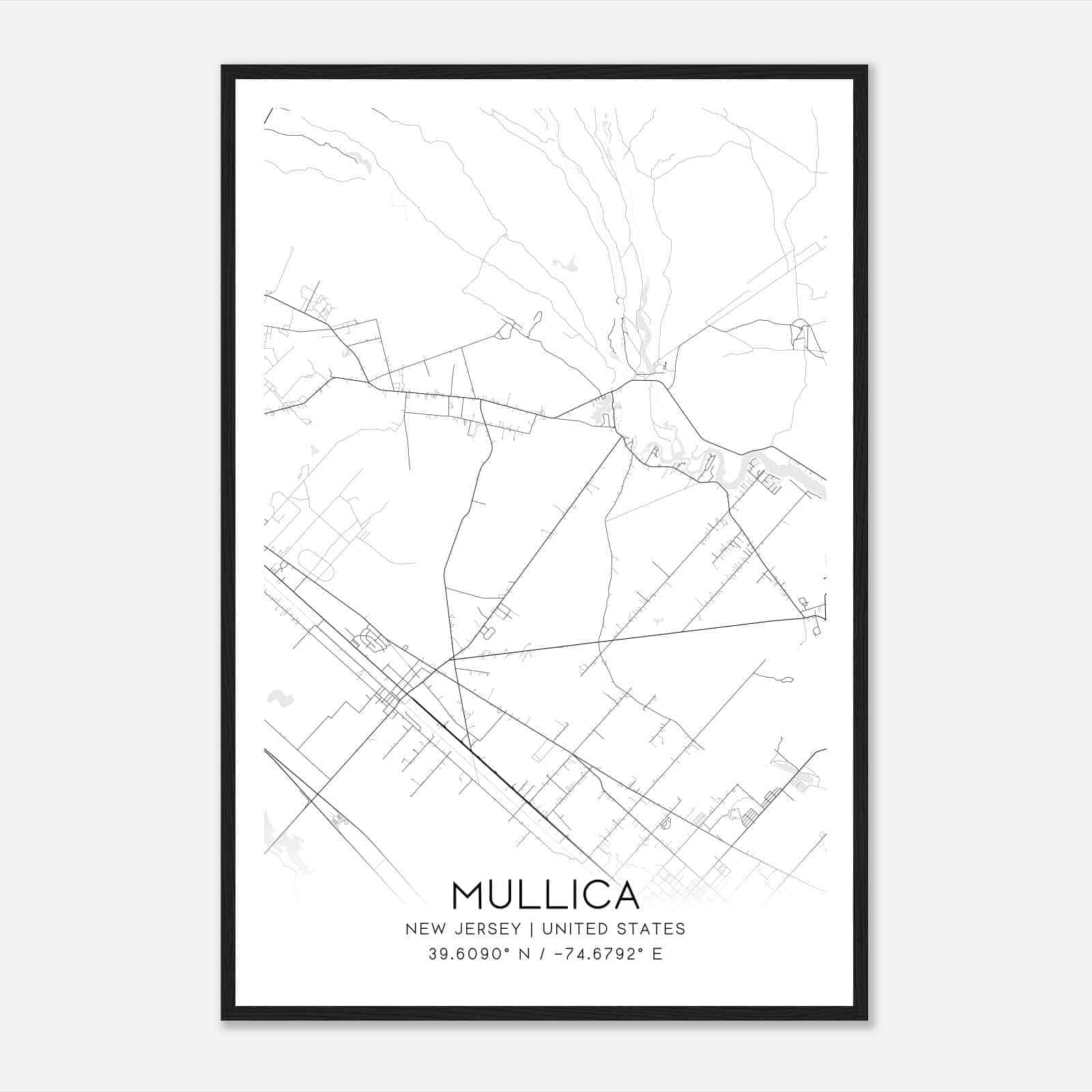 Mullica New Jersey Map Poster, Modern Home Decor Wall Art Print