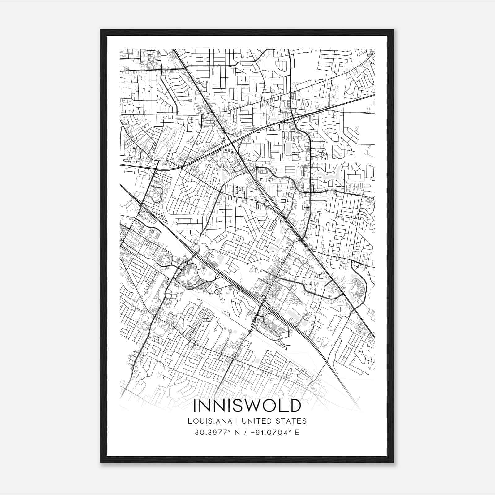 Inniswold Louisiana Map Poster, Modern Home Decor Wall Art Print
