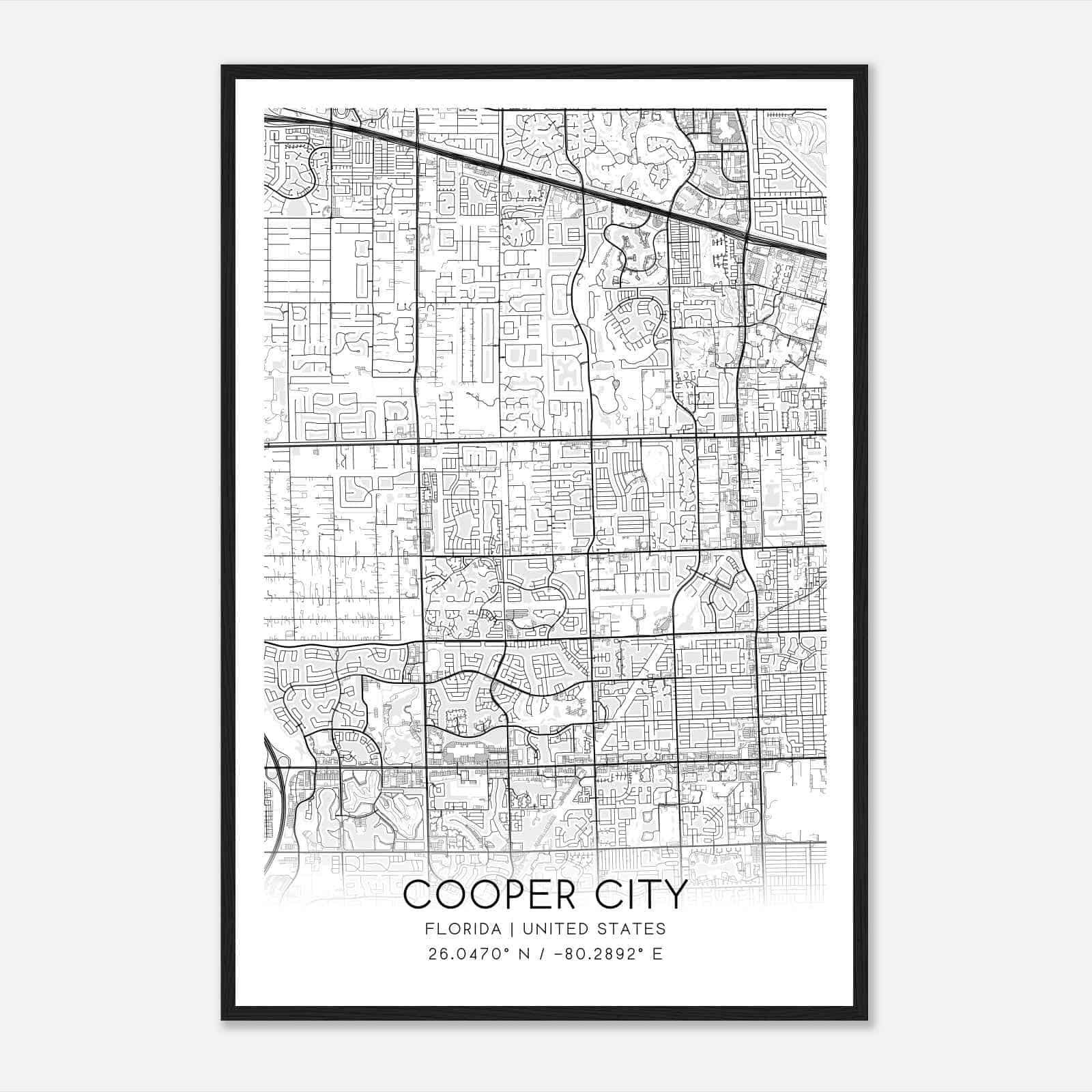 Cooper City Florida Map Poster, Modern Home Decor Wall Art Print