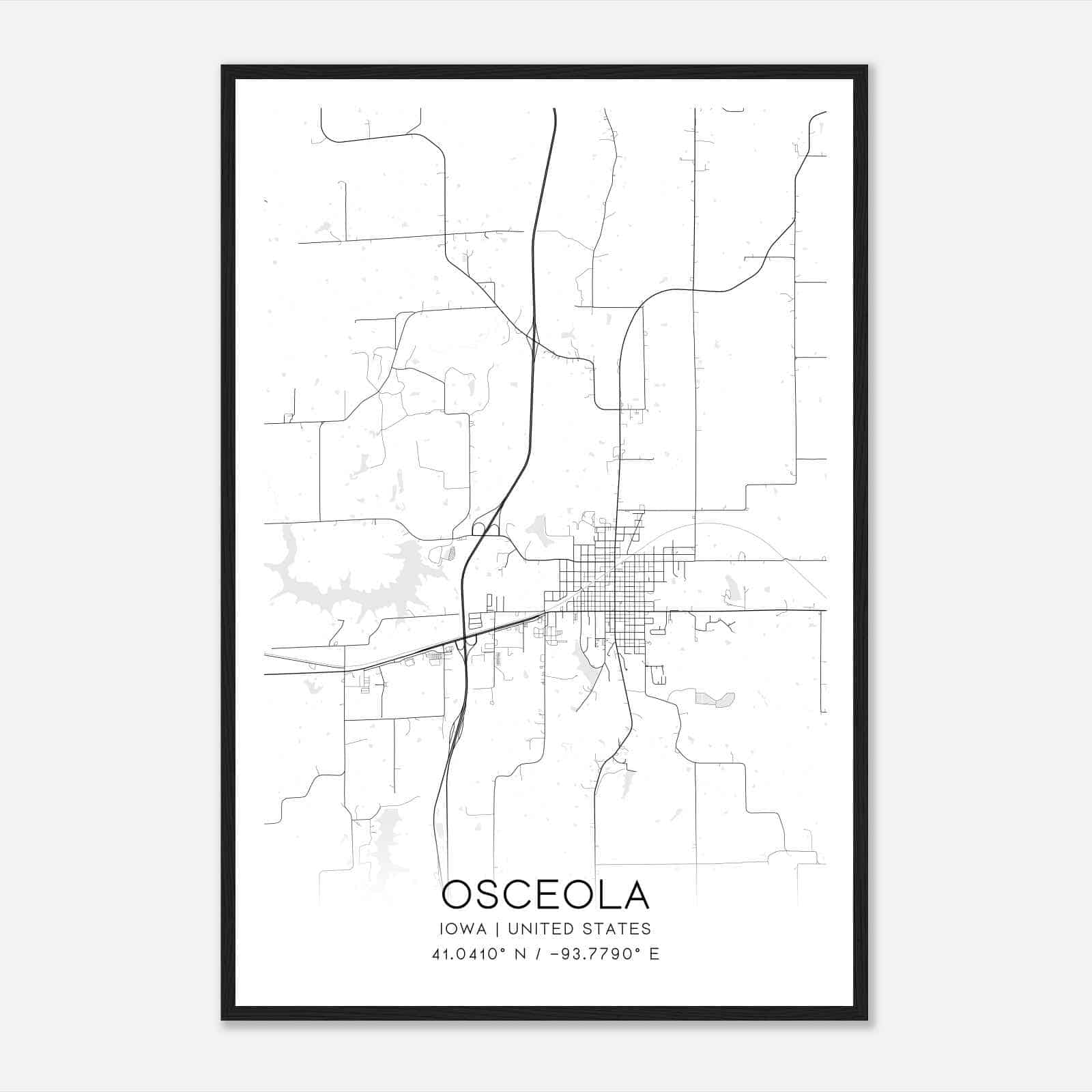 Osceola Iowa Map Poster, Modern Home Decor Wall Art Print