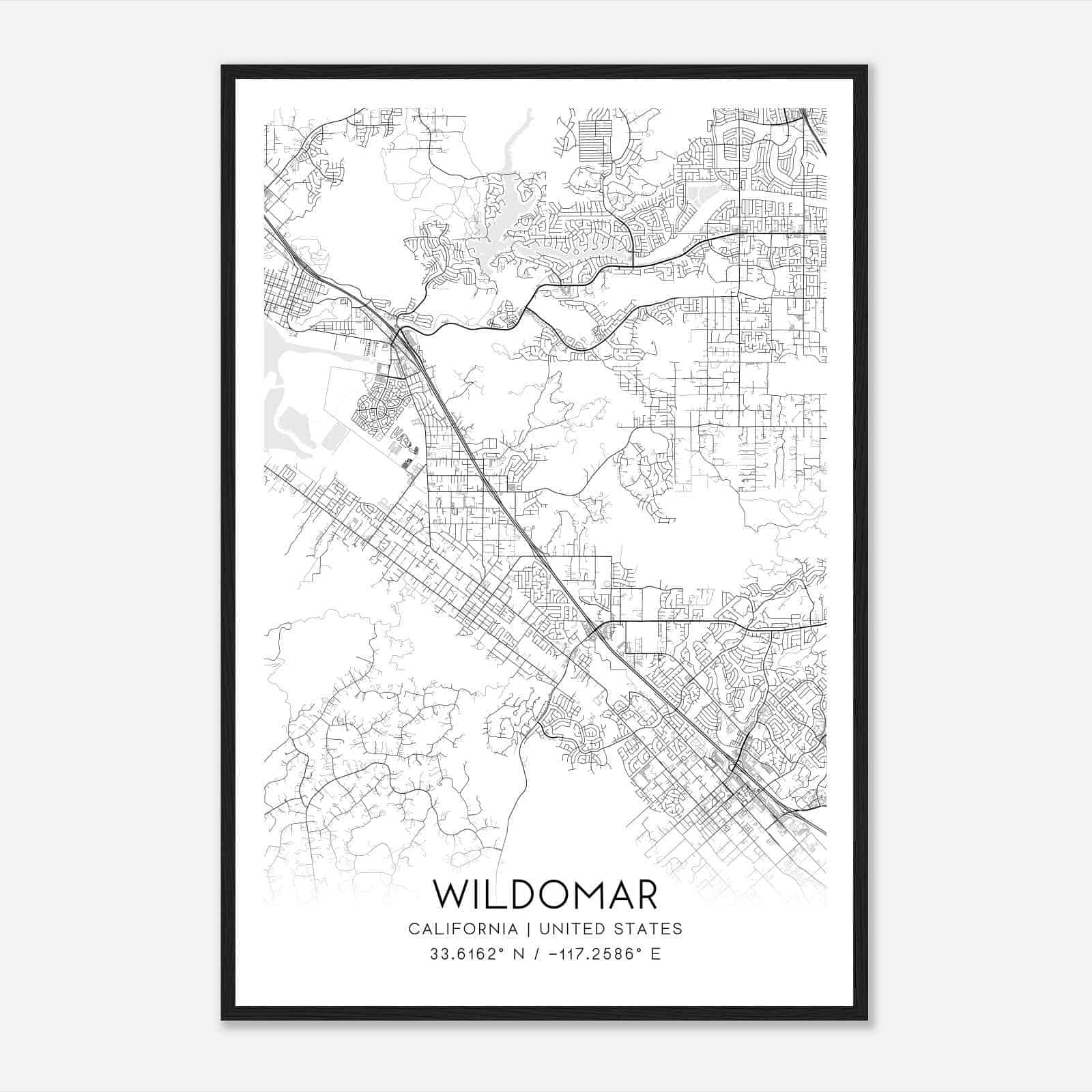 Wildomar California Map Poster, Modern Home Decor Wall Art Print