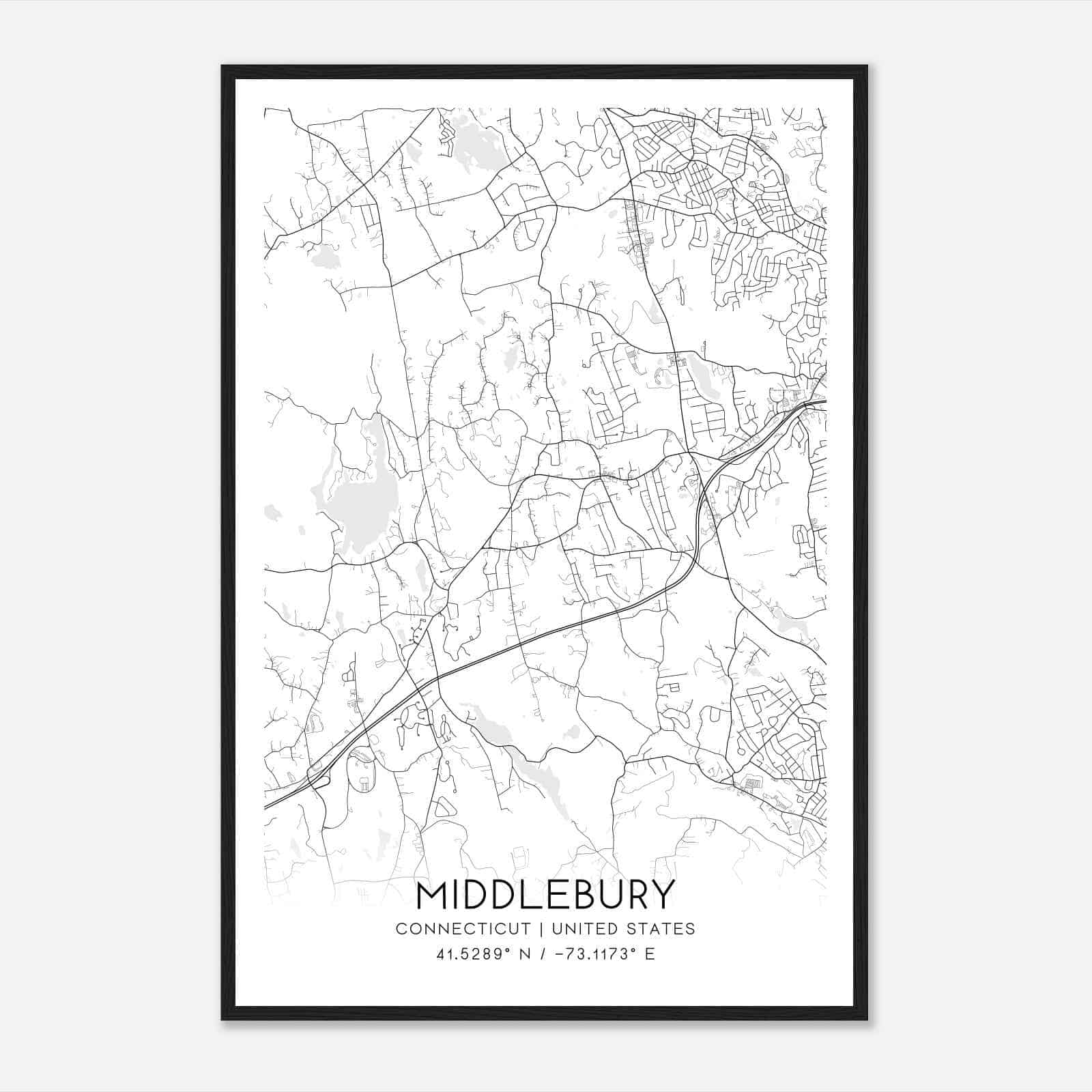 Middlebury Connecticut Map Poster, Modern Home Decor Wall Art Print