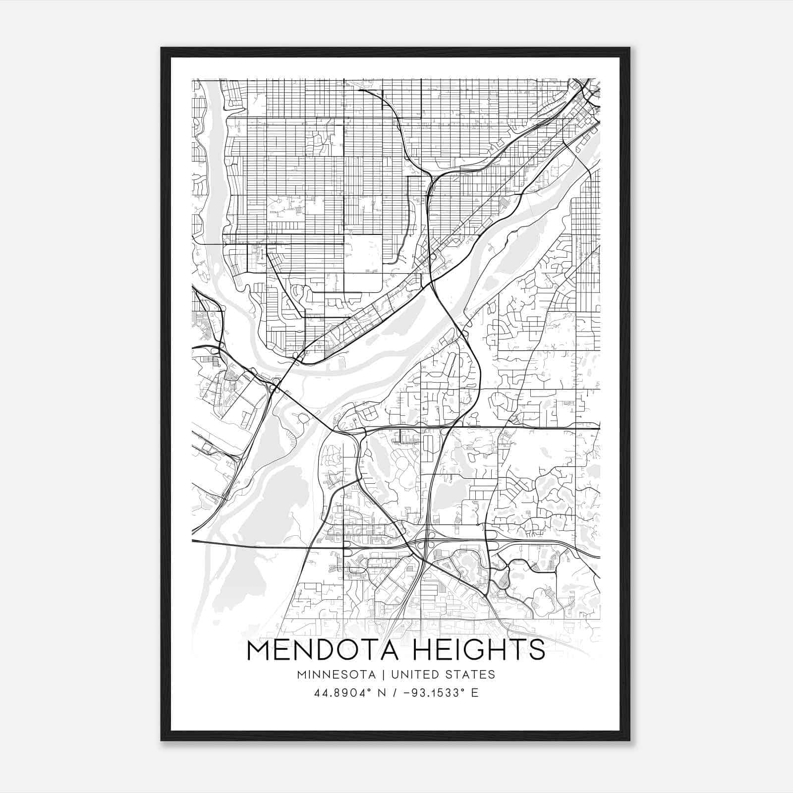 Mendota Heights Minnesota Map Poster, Modern Home Decor Wall Art Print