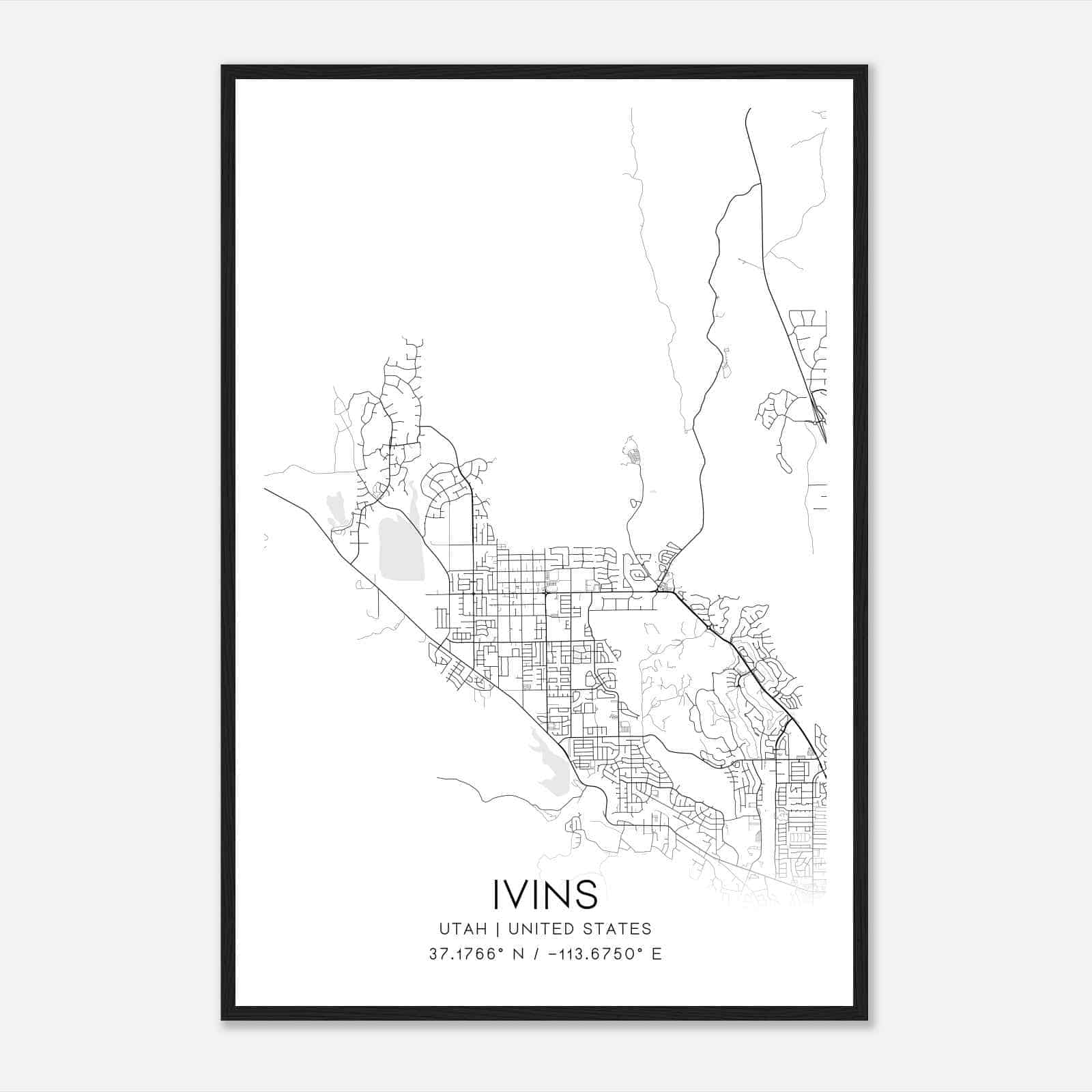 Ivins Utah Map Poster, Modern Home Decor Wall Art Print