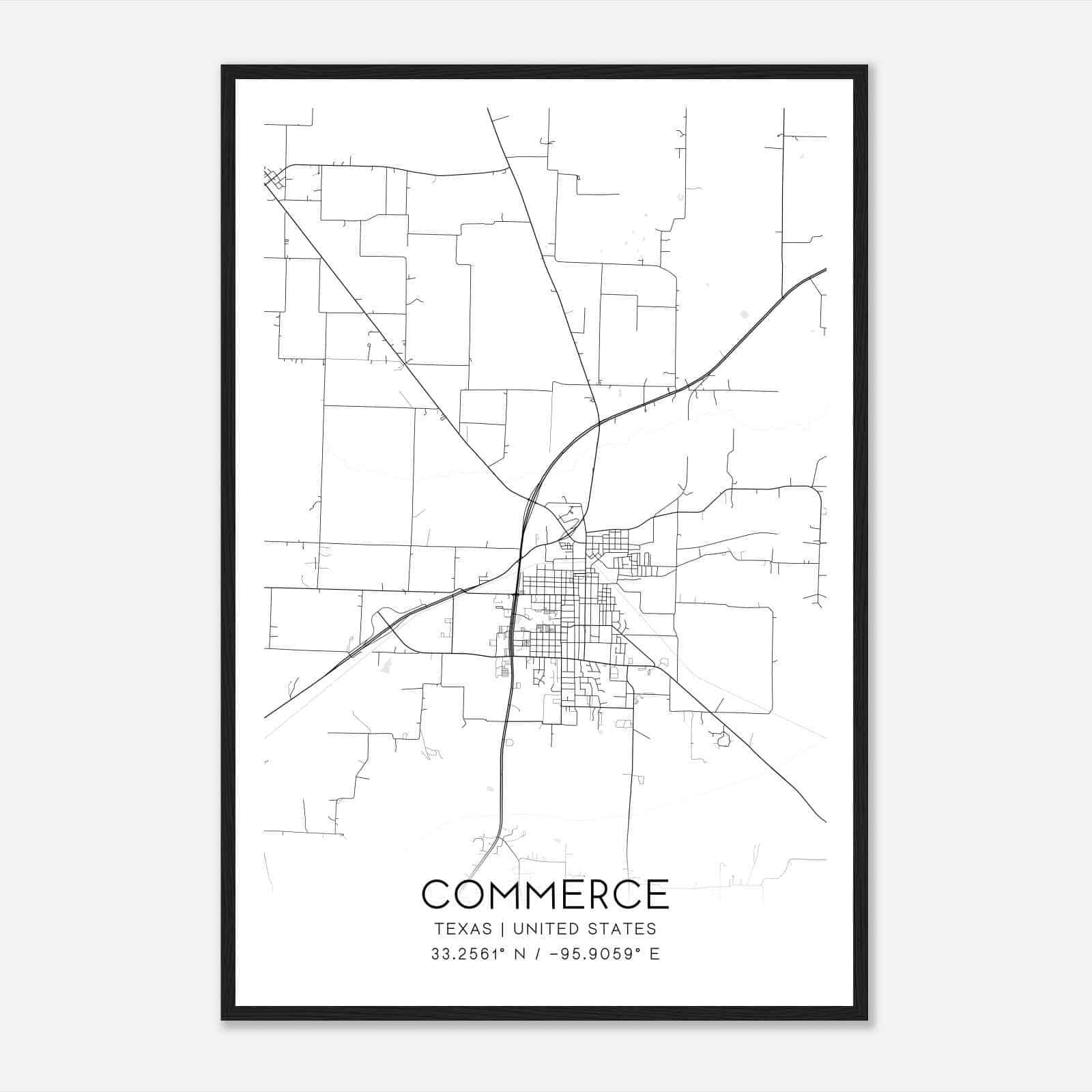 Commerce Texas Map Poster, Modern Home Decor Wall Art Print