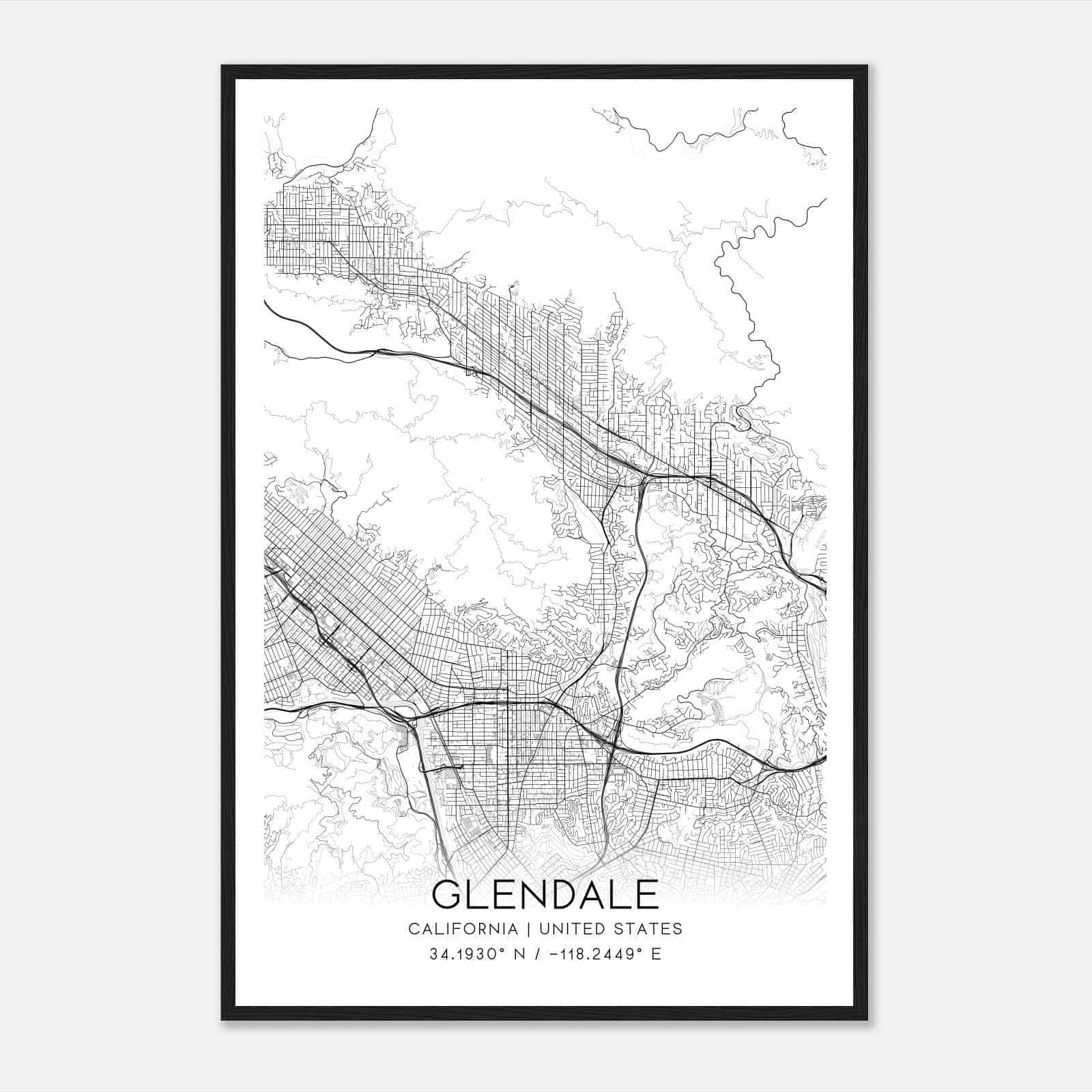 Glendale California Map Poster, Modern Home Decor Wall Art Print