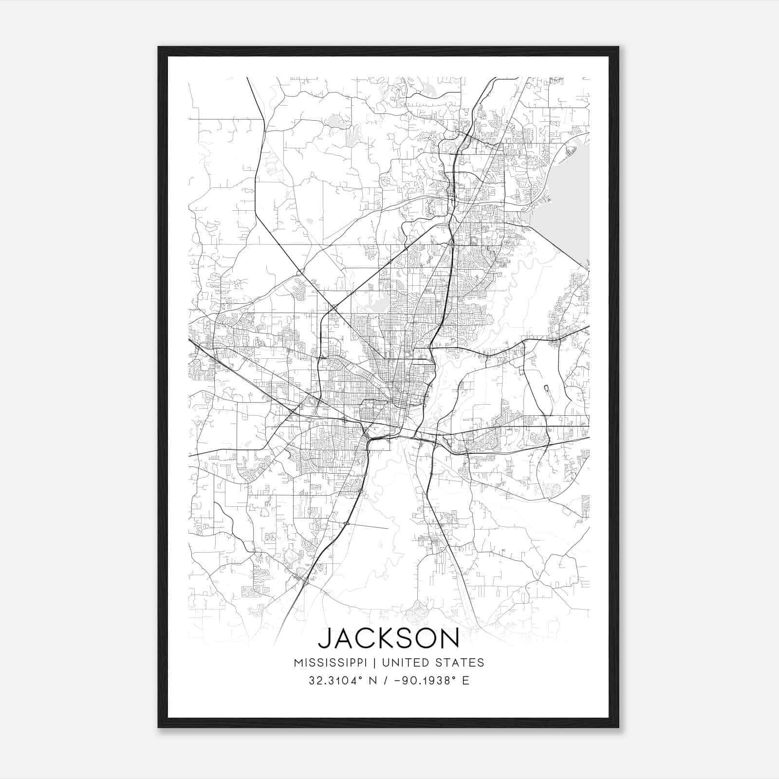 Jackson Mississippi Map Poster, Modern Home Decor Wall Art Print