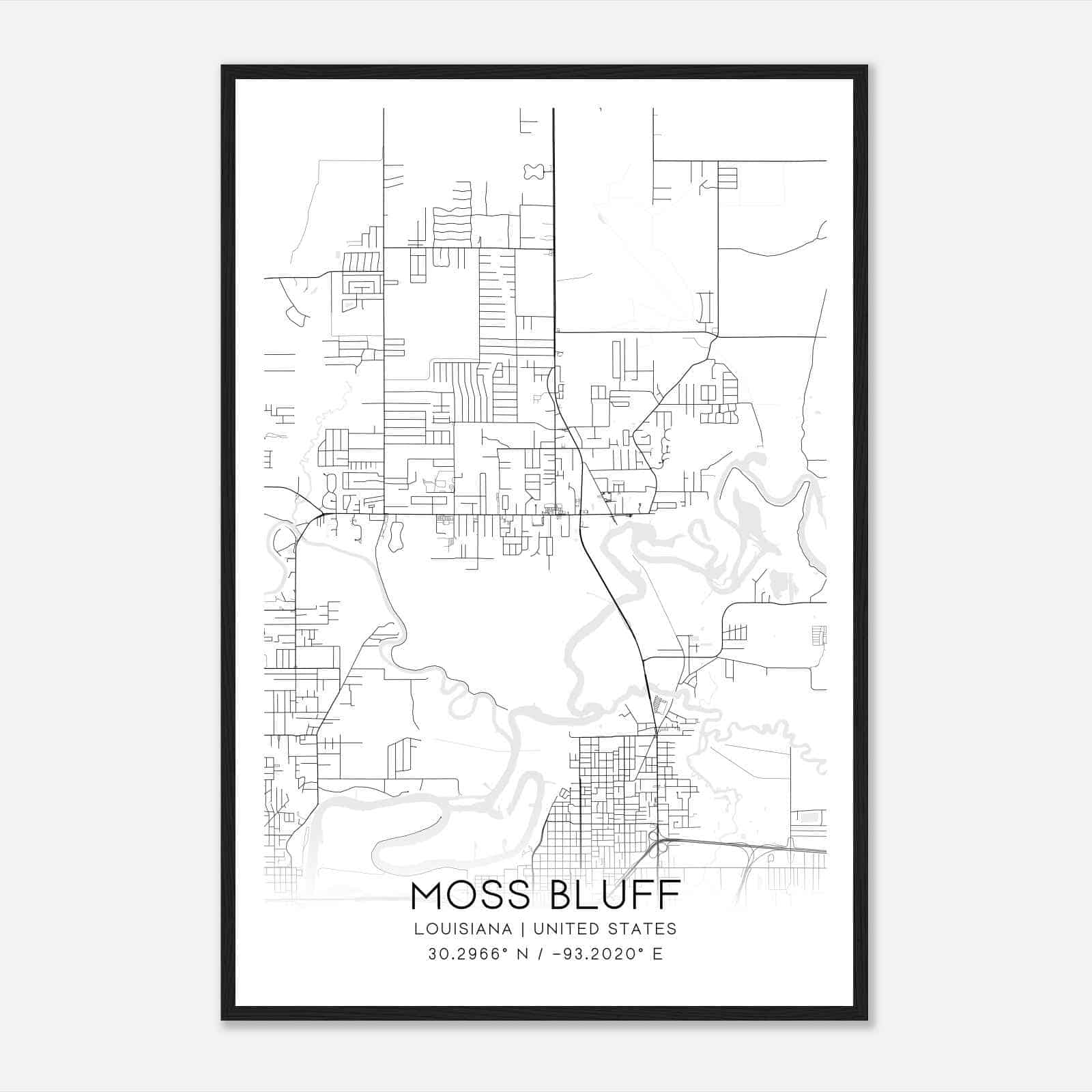 Moss Bluff Louisiana Map Poster, Modern Home Decor Wall Art Print