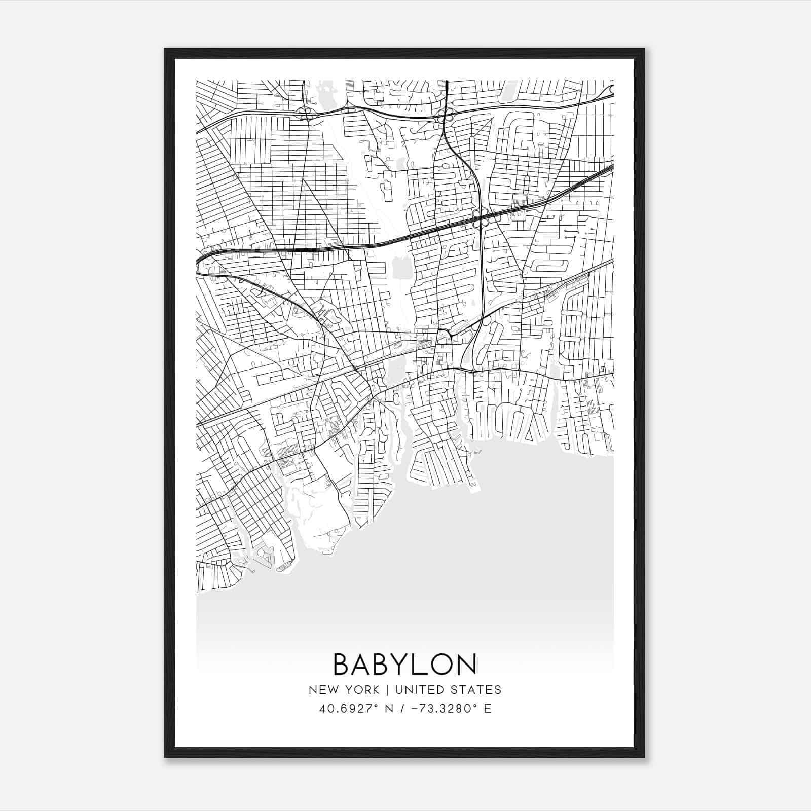 Babylon New York Map Poster, Modern Home Decor Wall Art Print