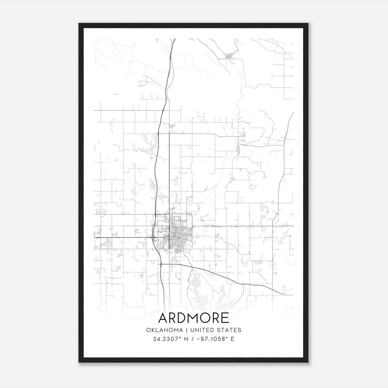 Ardmore Oklahoma Map Poster, Modern Home Decor Wall Art Print