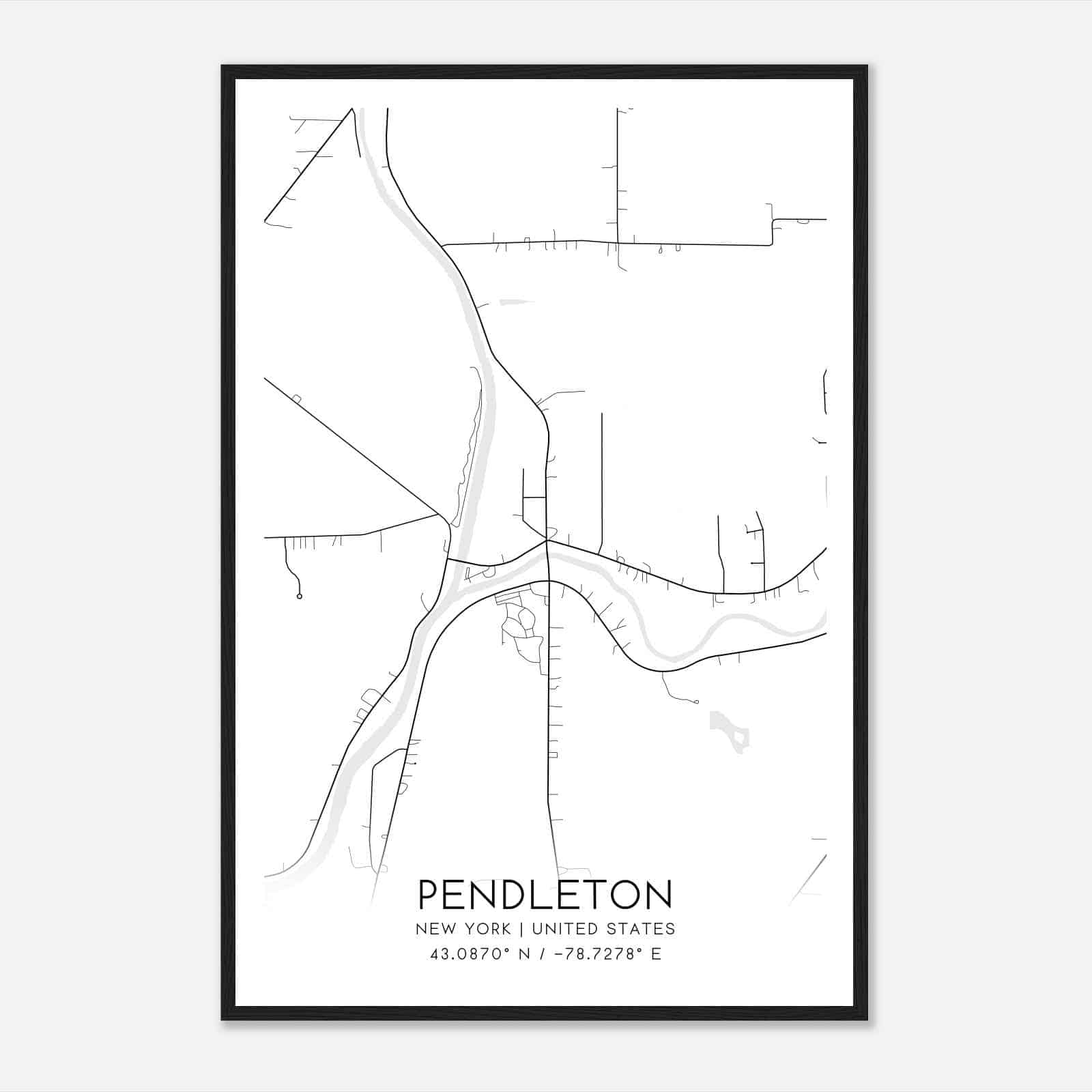 Pendleton New York Map Poster, Modern Home Decor Wall Art Print