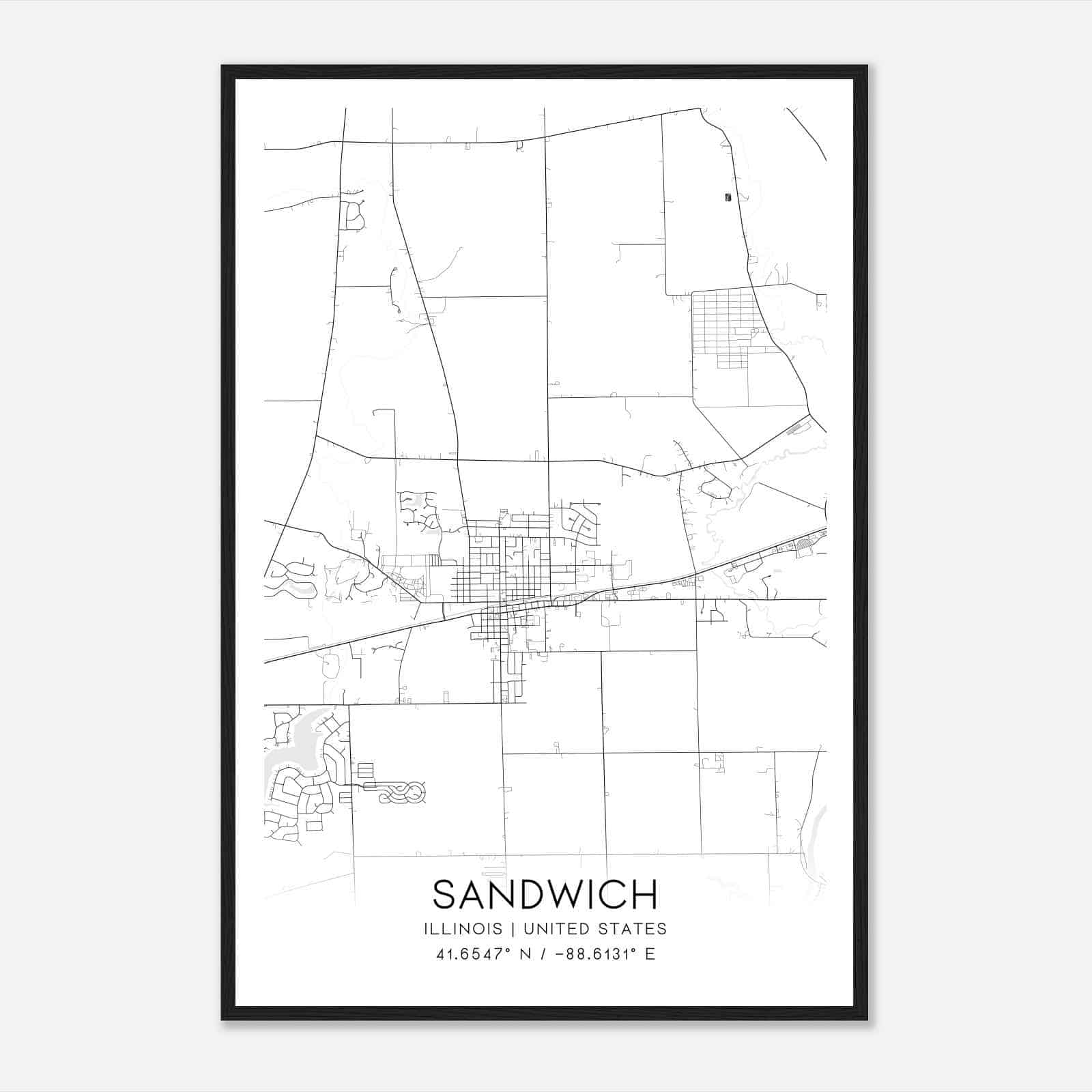Sandwich Illinois Map Poster, Modern Home Decor Wall Art Print Sandwich Illinois Map Poster, Modern Home Decor Wall Art Print