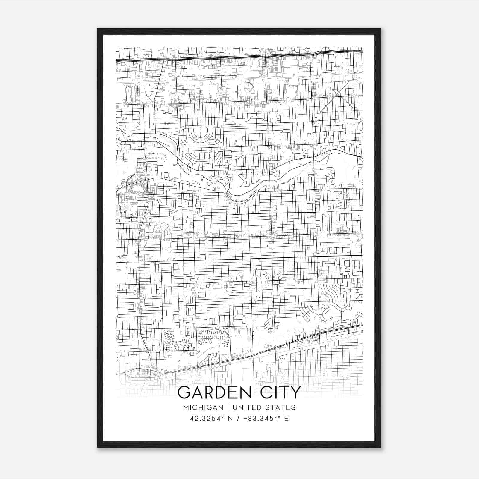 Garden City Michigan Map Poster, Modern Home Decor Wall Art Print