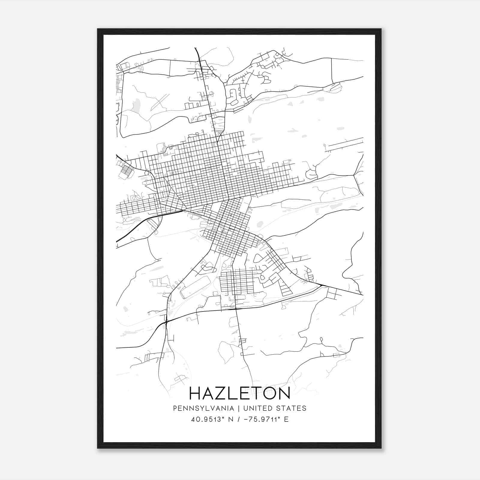 Hazleton Pennsylvania Map Poster, Modern Home Decor Wall Art Print