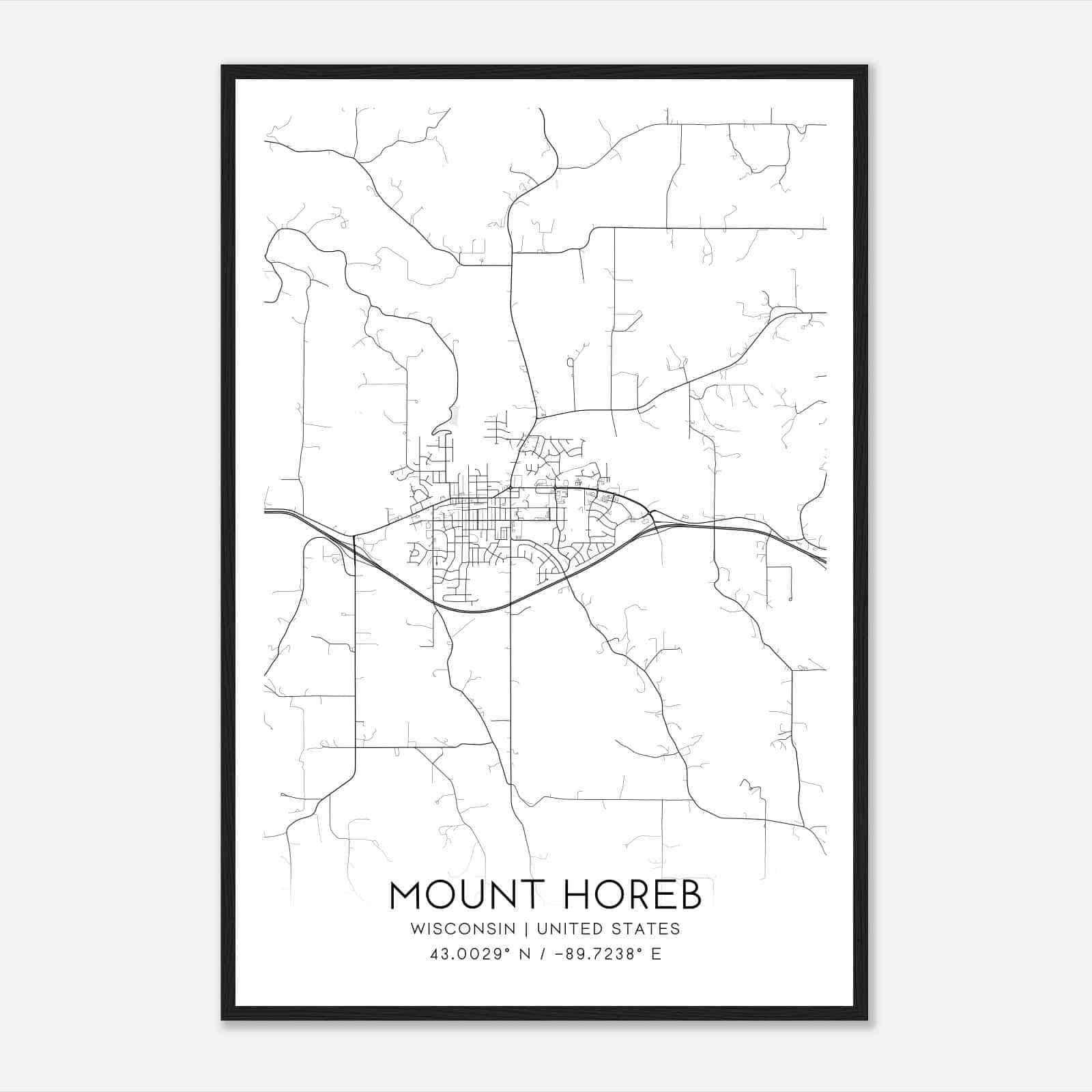 Mount Horeb Wisconsin Map Poster, Modern Home Decor Wall Art Print