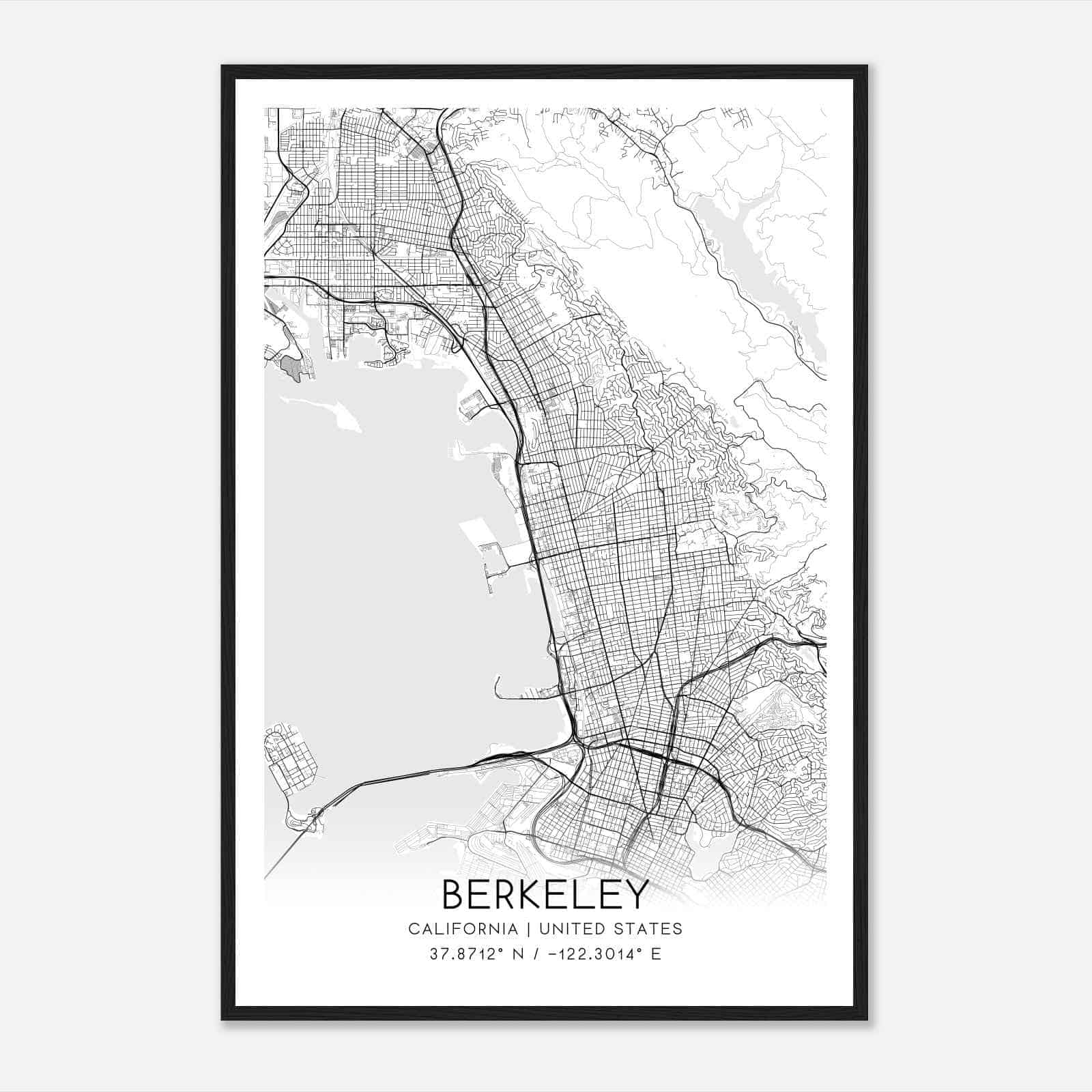 Berkeley California Map Poster, Modern Home Decor Wall Art Print