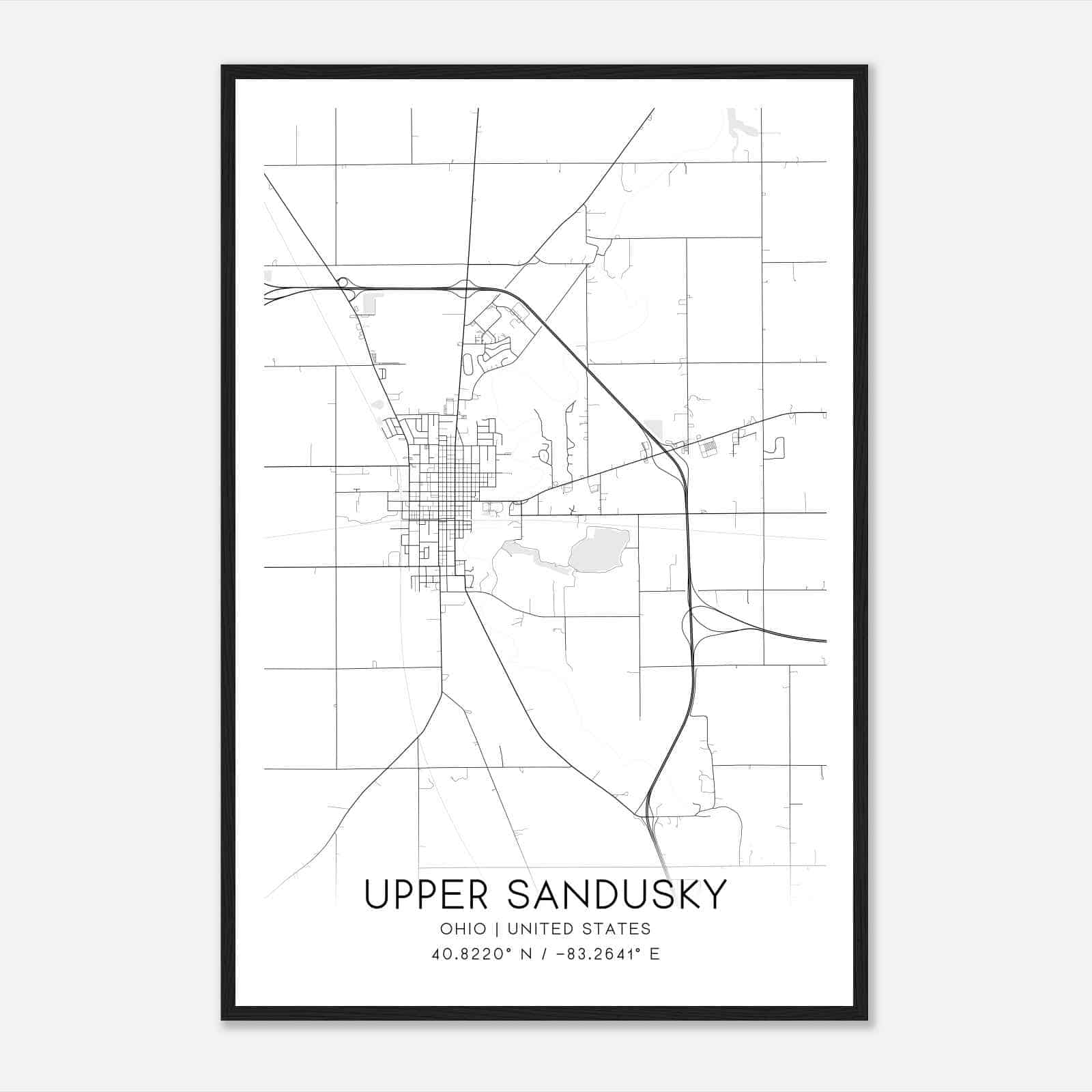 Upper Sandusky Ohio Map Poster, Modern Home Decor Wall Art Print Upper Sandusky Ohio Map Poster, Modern Home Decor Wall Art Print