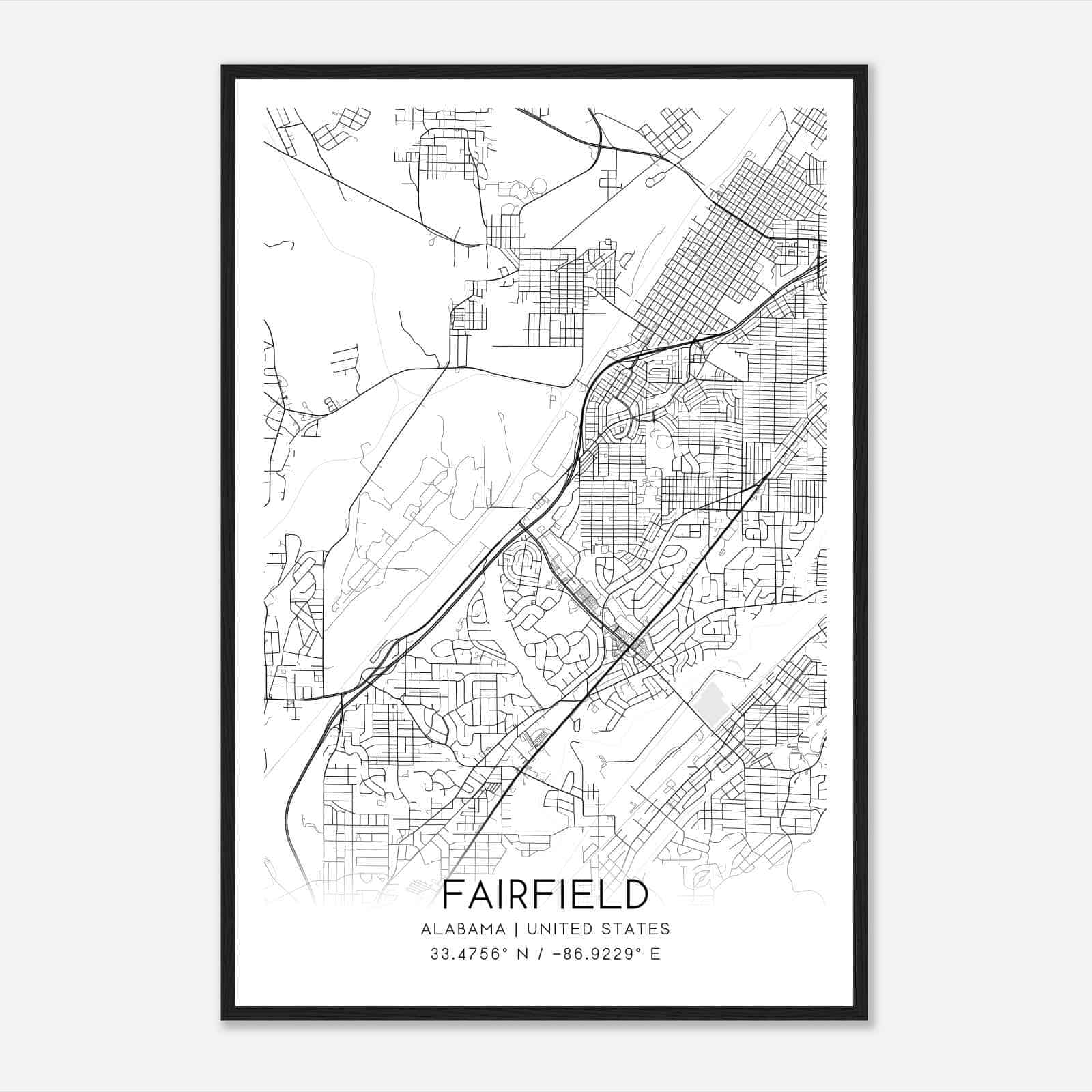 Fairfield Alabama Map Poster, Modern Home Decor Wall Art Print