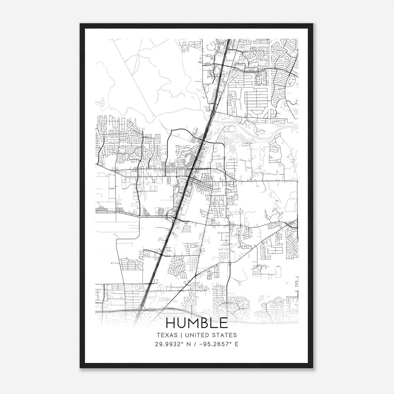 Humble Texas Map Poster, Modern Home Decor Wall Art Print