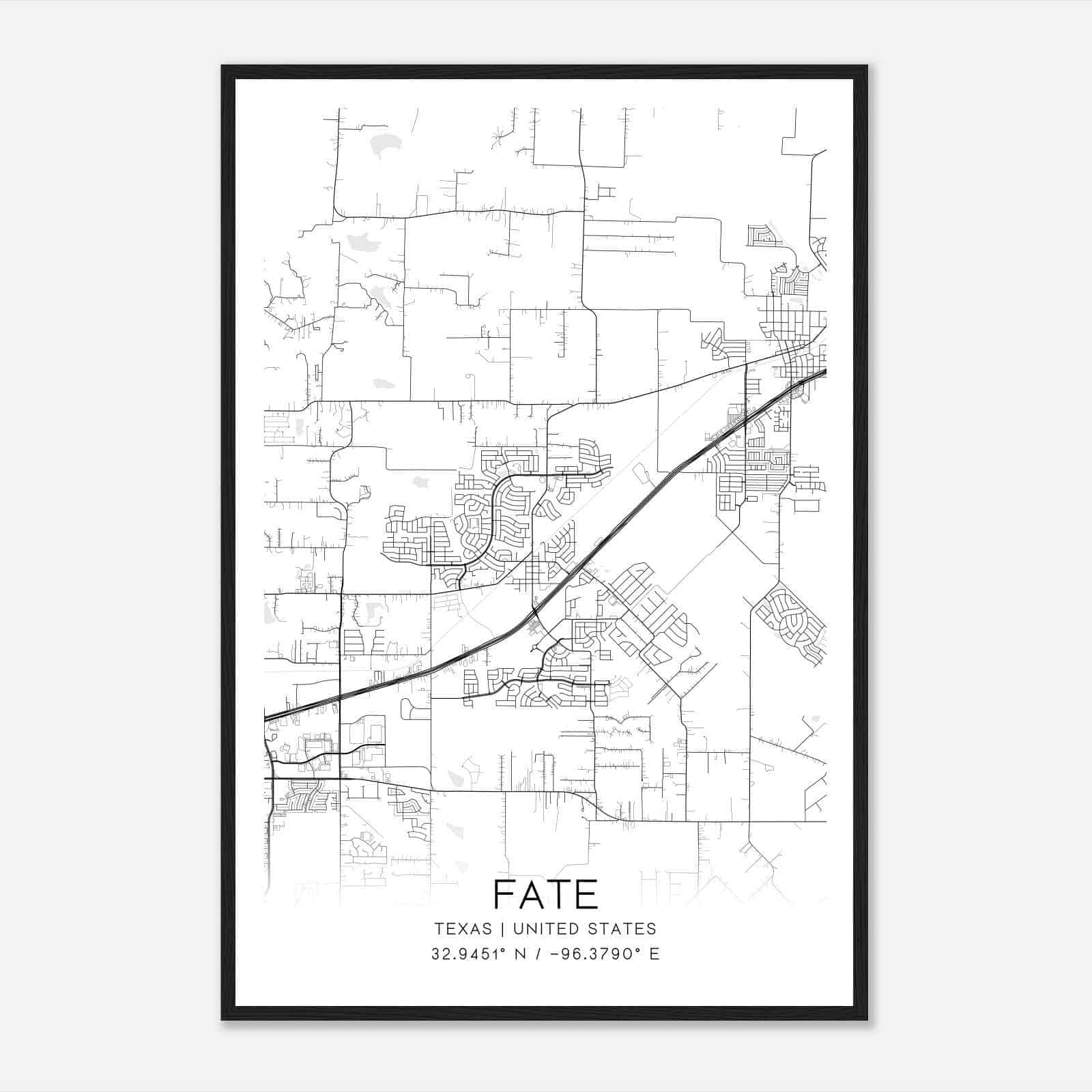Fate Texas Map Poster, Modern Home Decor Wall Art Print