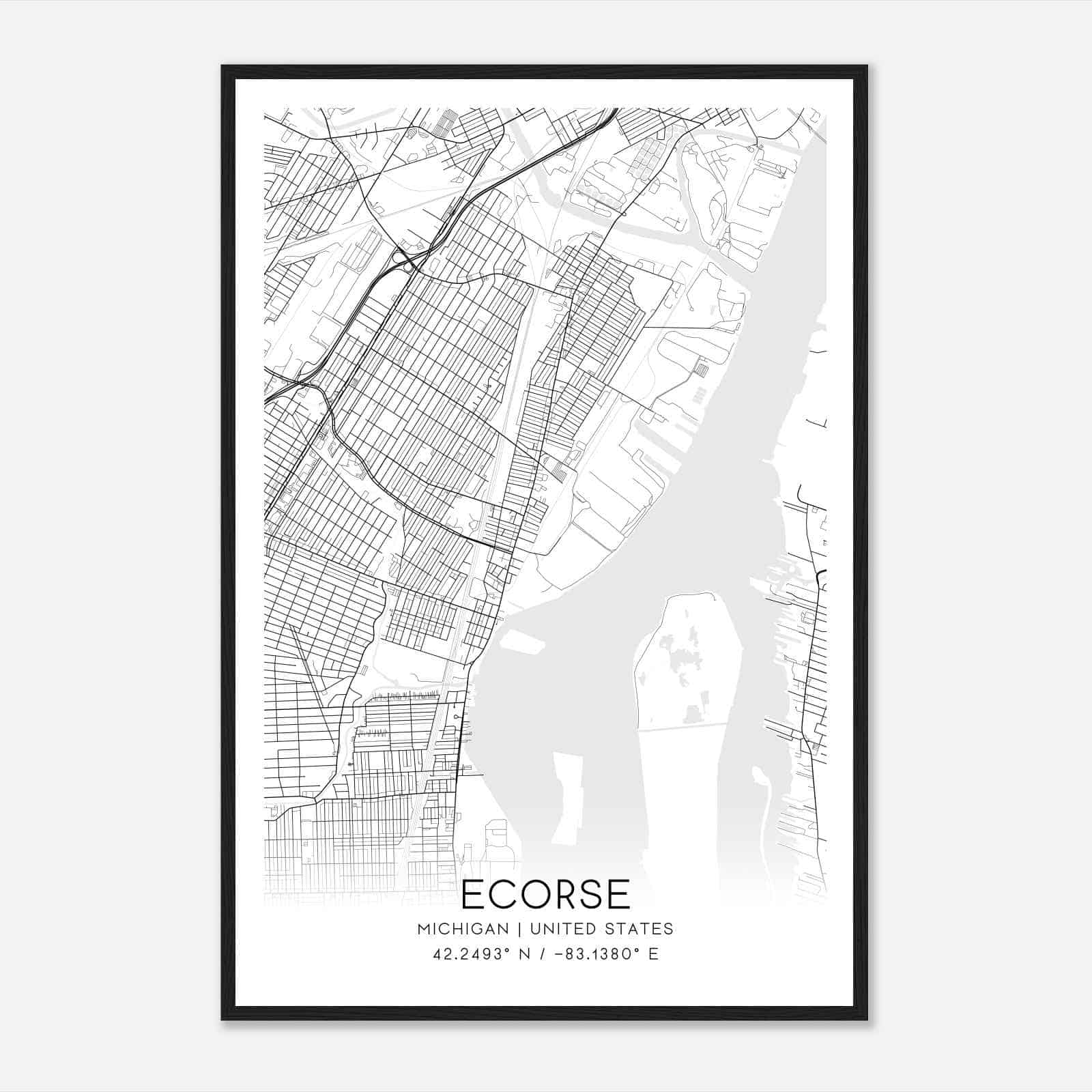 Ecorse Michigan Map Poster, Modern Home Decor Wall Art Print