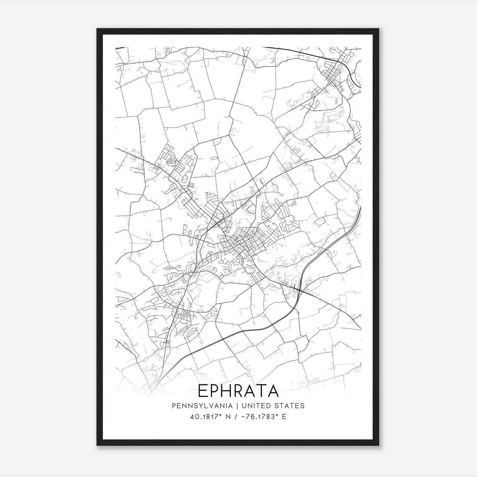 Ephrata Pennsylvania Map Poster, Modern Home Decor Wall Art Print