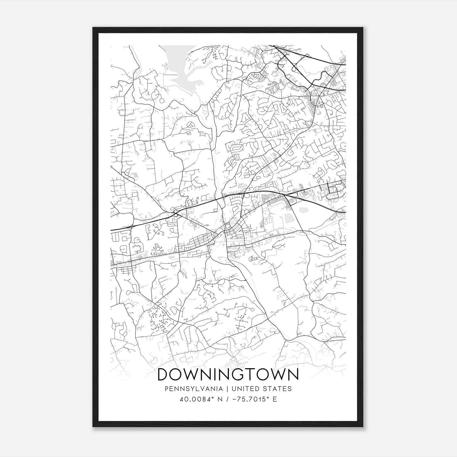 Downingtown Pennsylvania Map Poster, Modern Home Decor Wall Art Print