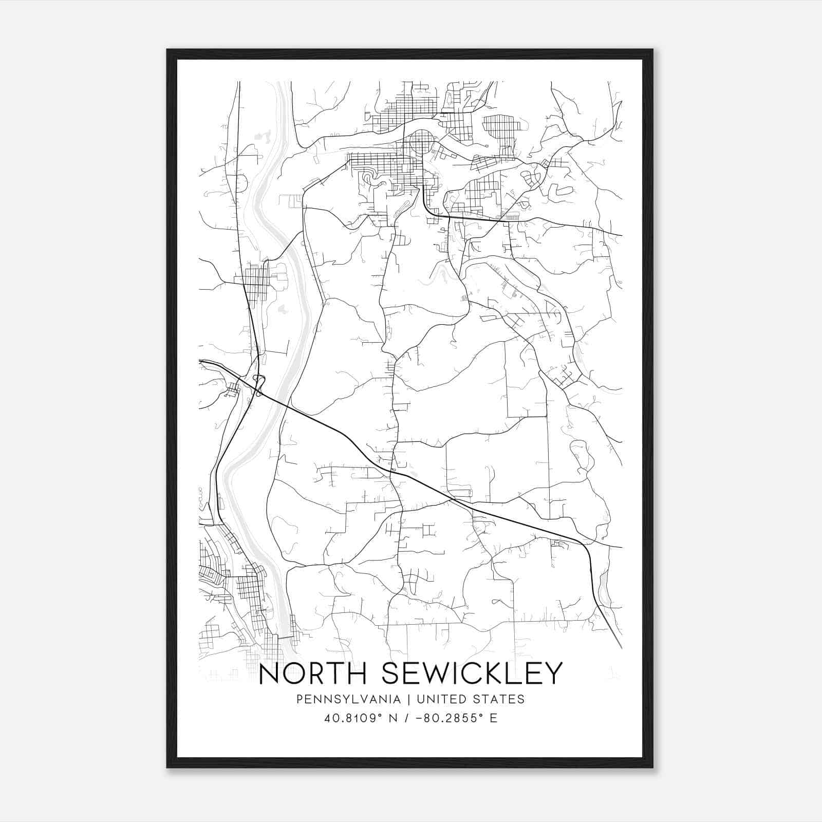 North Sewickley Pennsylvania Map Poster, Modern Home Decor Wall Art Print