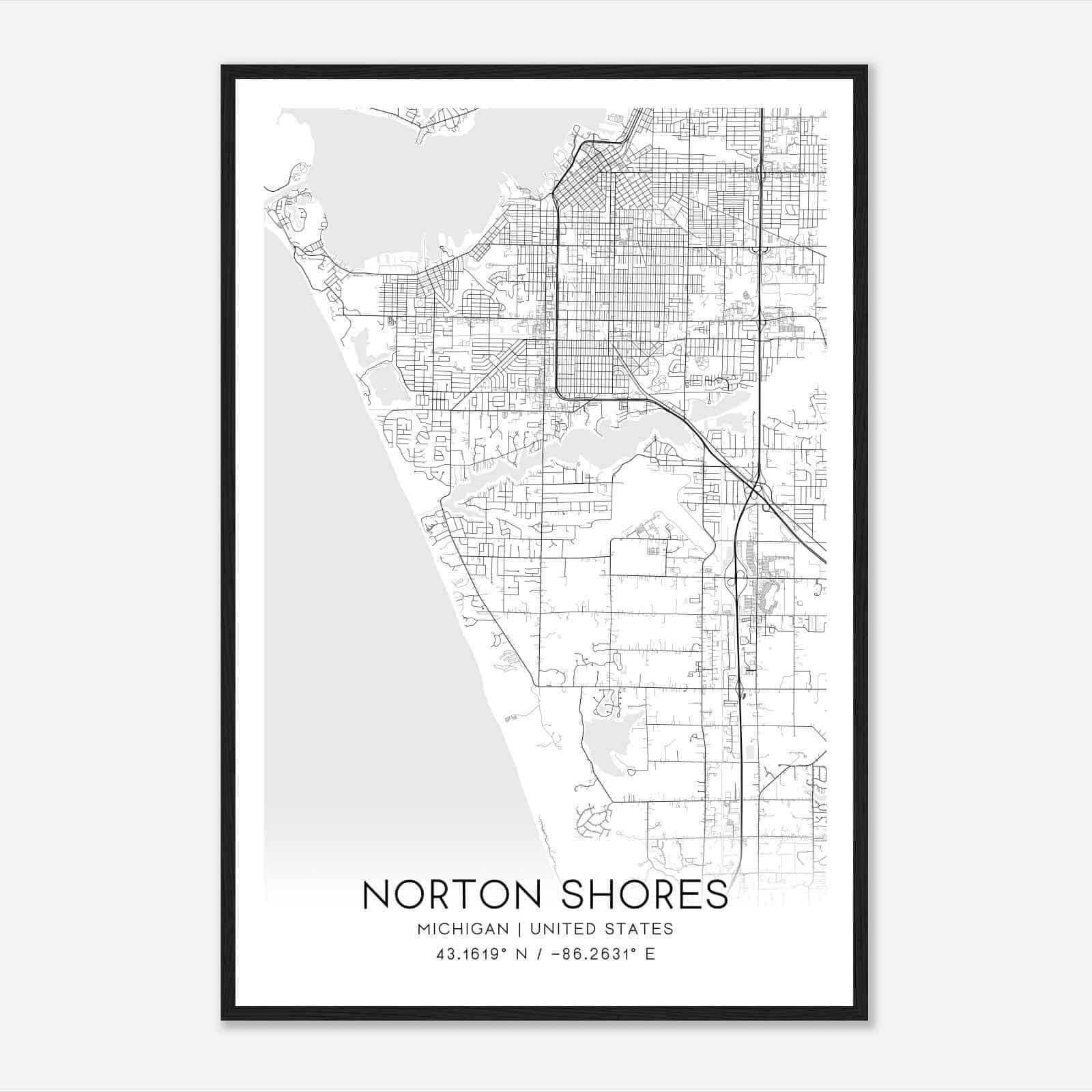 Norton Shores Michigan Map Poster, Modern Home Decor Wall Art Print