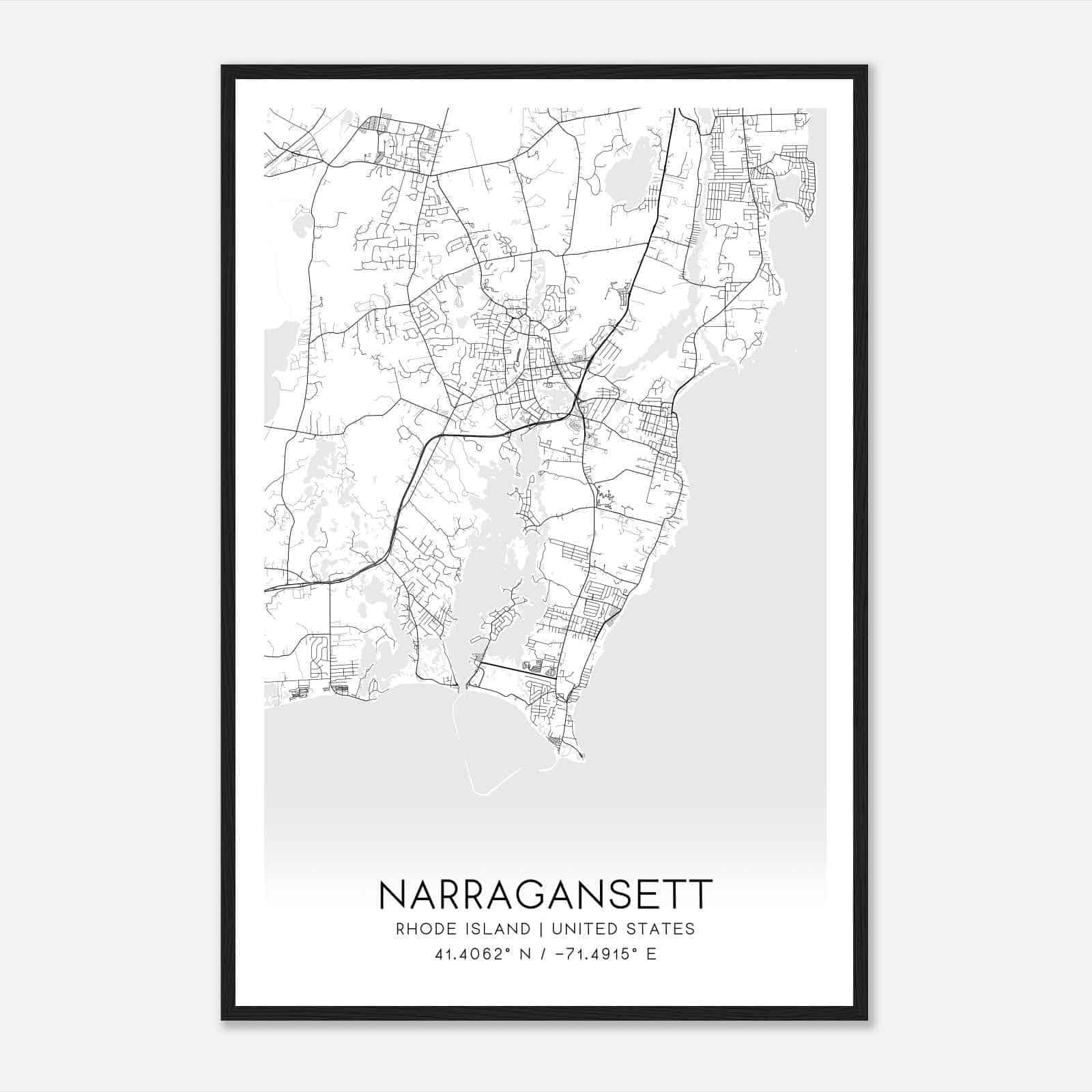Narragansett Rhode Island Map Poster, Modern Home Decor Wall Art Print