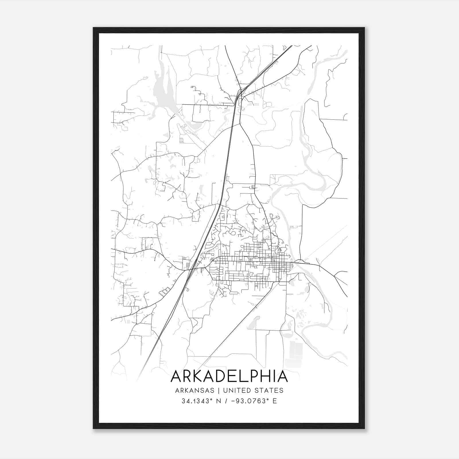 Arkadelphia Arkansas Map Poster, Modern Home Decor Wall Art Print