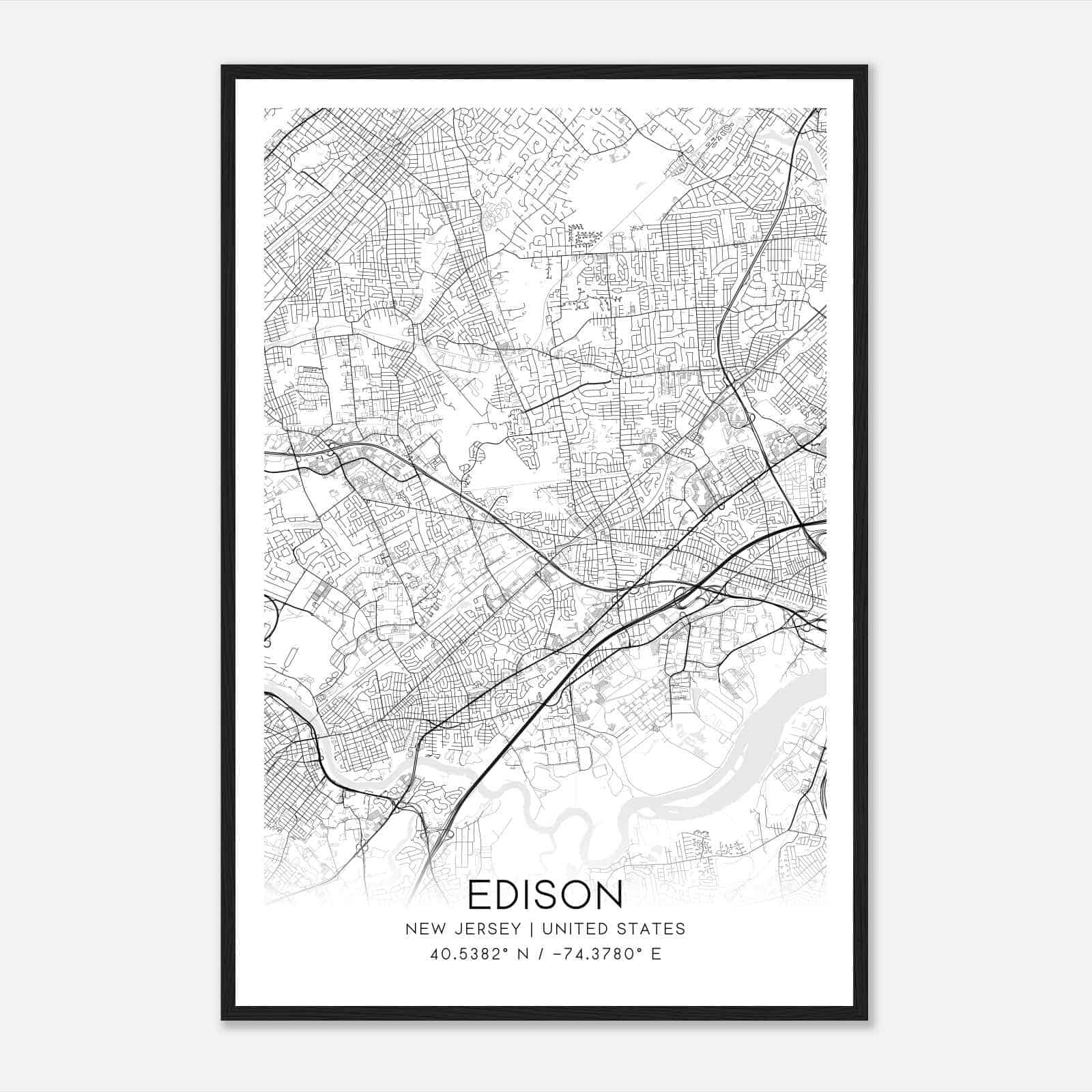 Edison New Jersey Map Poster, Modern Home Decor Wall Art Print