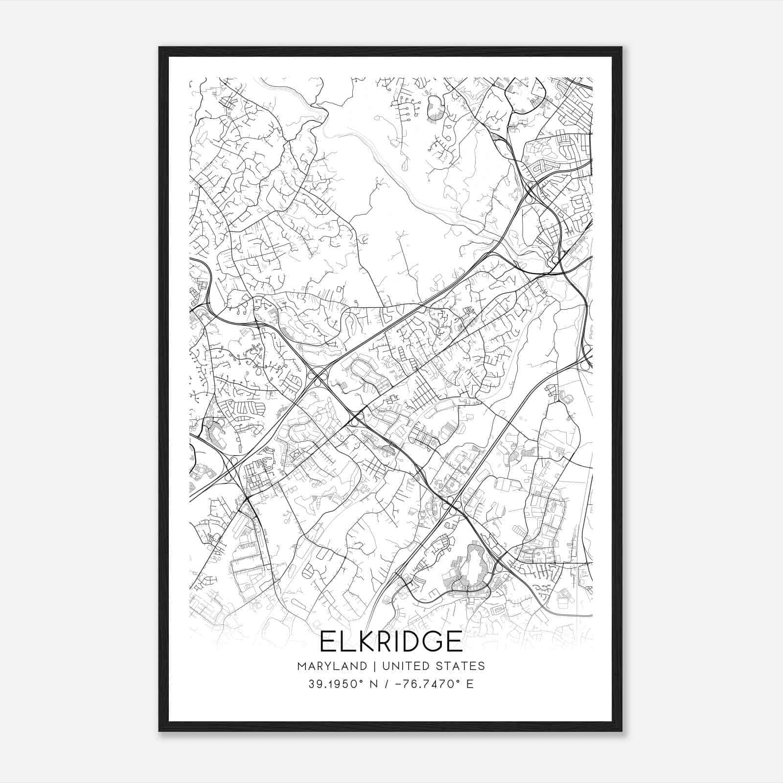 Elkridge Maryland Map Poster, Modern Home Decor Wall Art Print