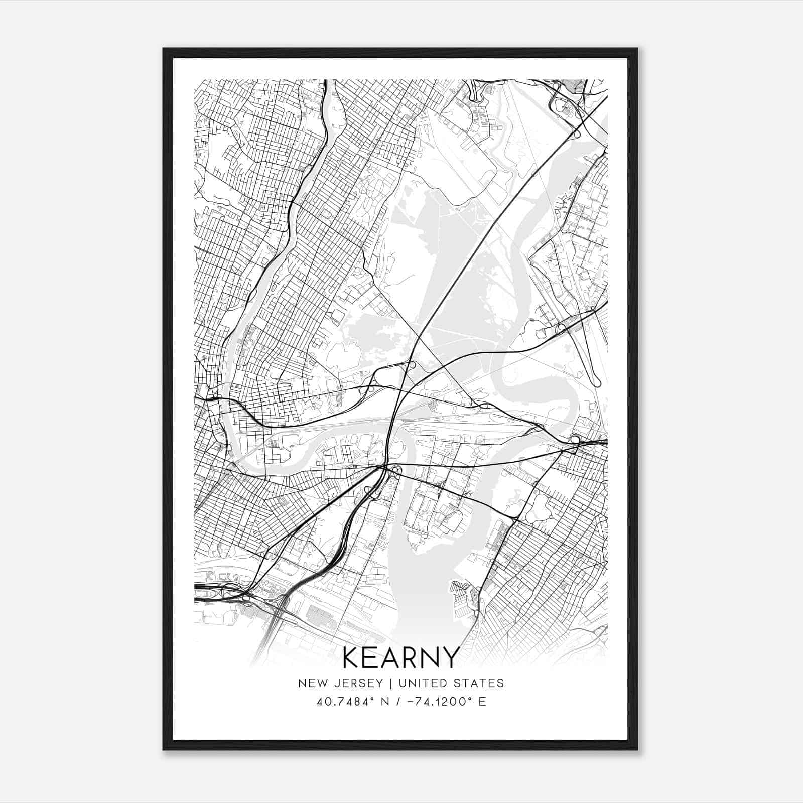 Kearny New Jersey Map Poster, Modern Home Decor Wall Art Print