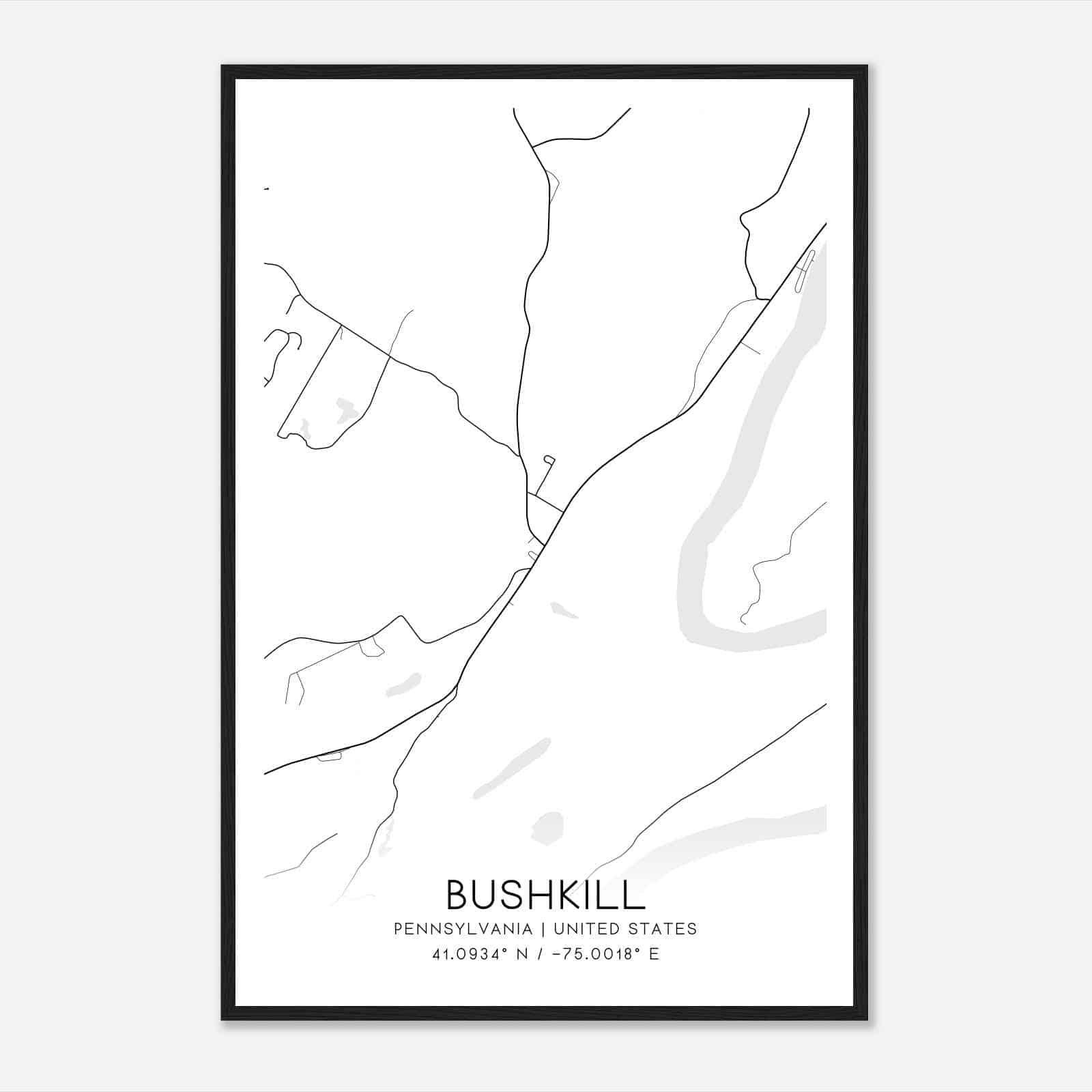 Bushkill Pennsylvania Map Poster, Modern Home Decor Wall Art Print