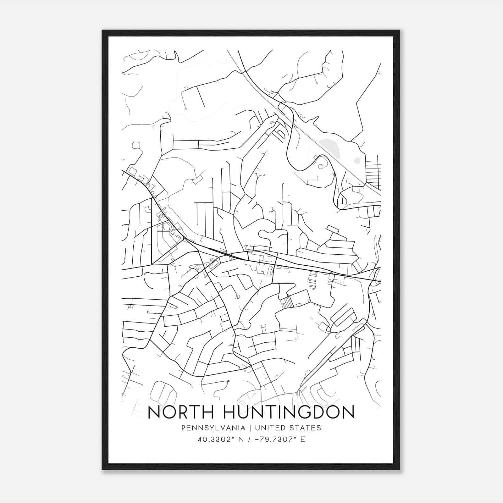 North Huntingdon Pennsylvania Map Poster, Modern Home Decor Wall Art Print