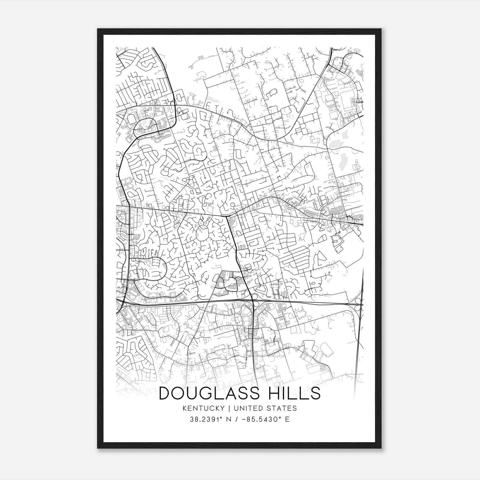 Douglass Hills Kentucky Map Poster, Modern Home Decor Wall Art Print