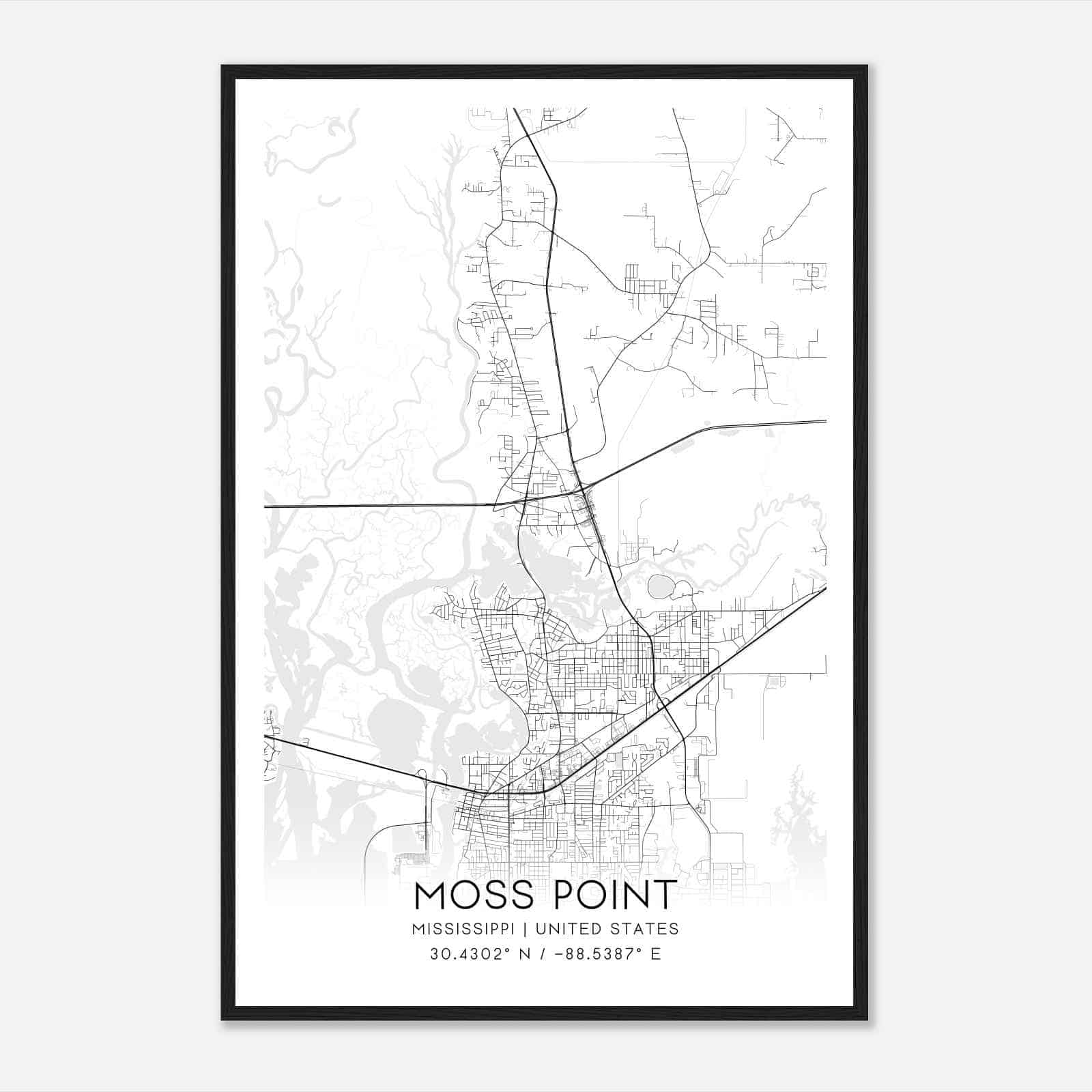 Moss Point Mississippi Map Poster, Modern Home Decor Wall Art Print
